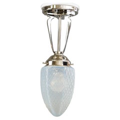 Antique Art Deco Ceiling Lamp with Opaline Glass Shade Vienna Around 1920s
