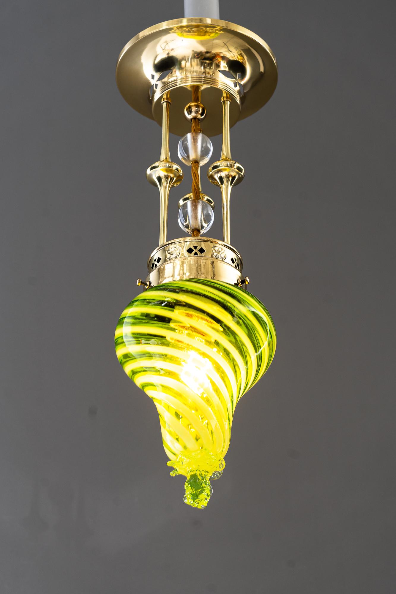 Art Deco Ceiling lamp with original antique opaline glass vienna around 1920s 3