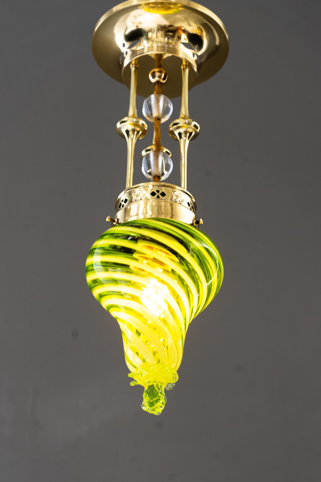 Art Deco Ceiling lamp with original antique opaline glass vienna around 1920s 4