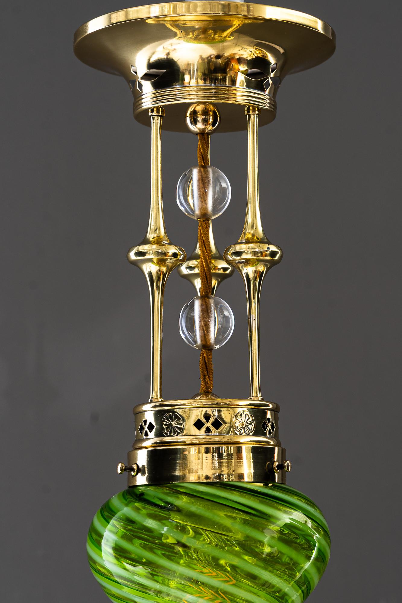 Polished Art Deco Ceiling lamp with original antique opaline glass vienna around 1920s