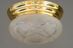 Art Deco Ceiling Lamp with Original Cut Glass Shade, Around 1920s