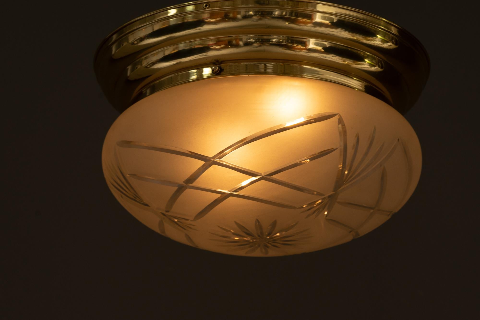 Art Deco Ceiling Lamp with Original Cut Glass Shade, Around 1920s For Sale 1