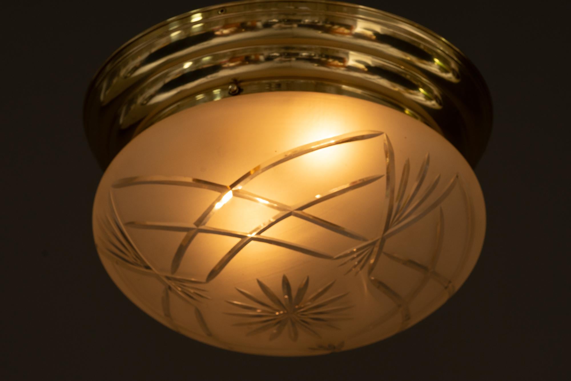 Art Deco Ceiling Lamp with Original Cut Glass Shade, Around 1920s For Sale 2
