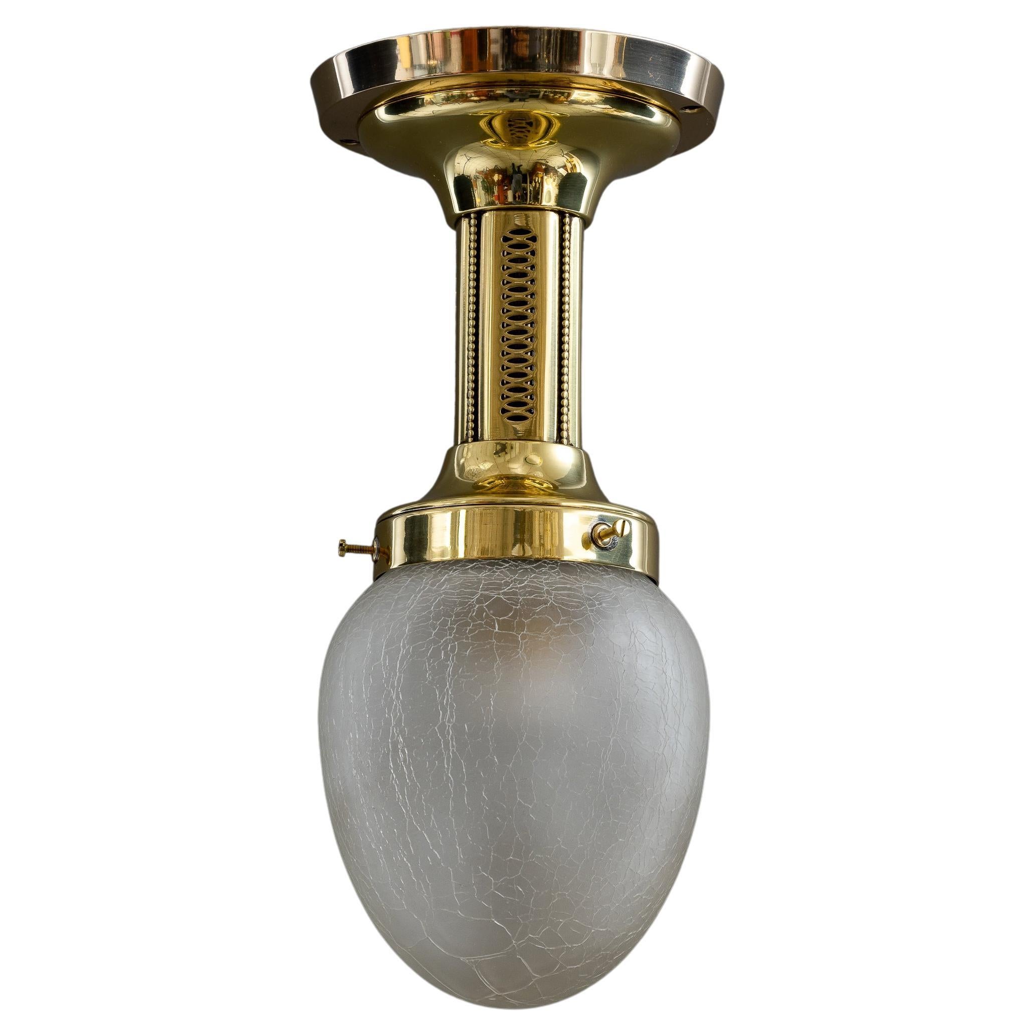 Art Deco Ceiling Lamp with Original Glass Shade Around 1920s
