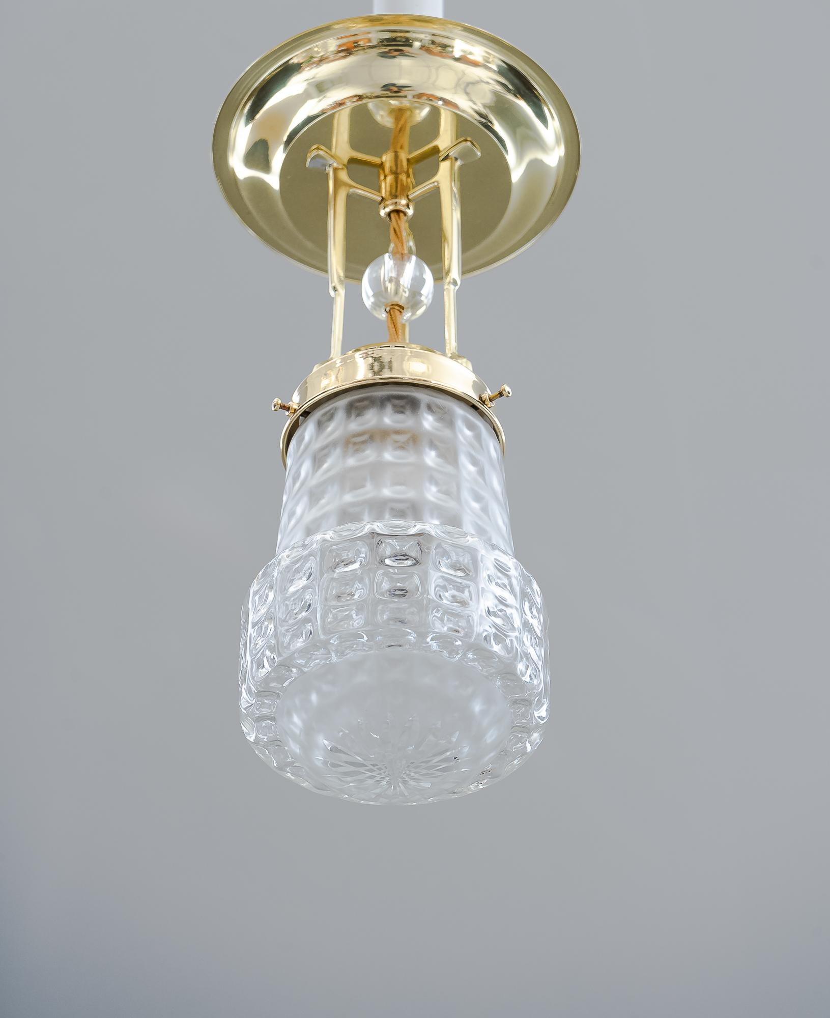 Art Deco ceiling lamp with original glass shade, Vienna, circa 1920s
Polished and stove enameled.