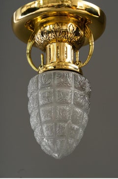 Art Deco Deckenlampe mit original Glasschirm Wien um 1920er Jahre