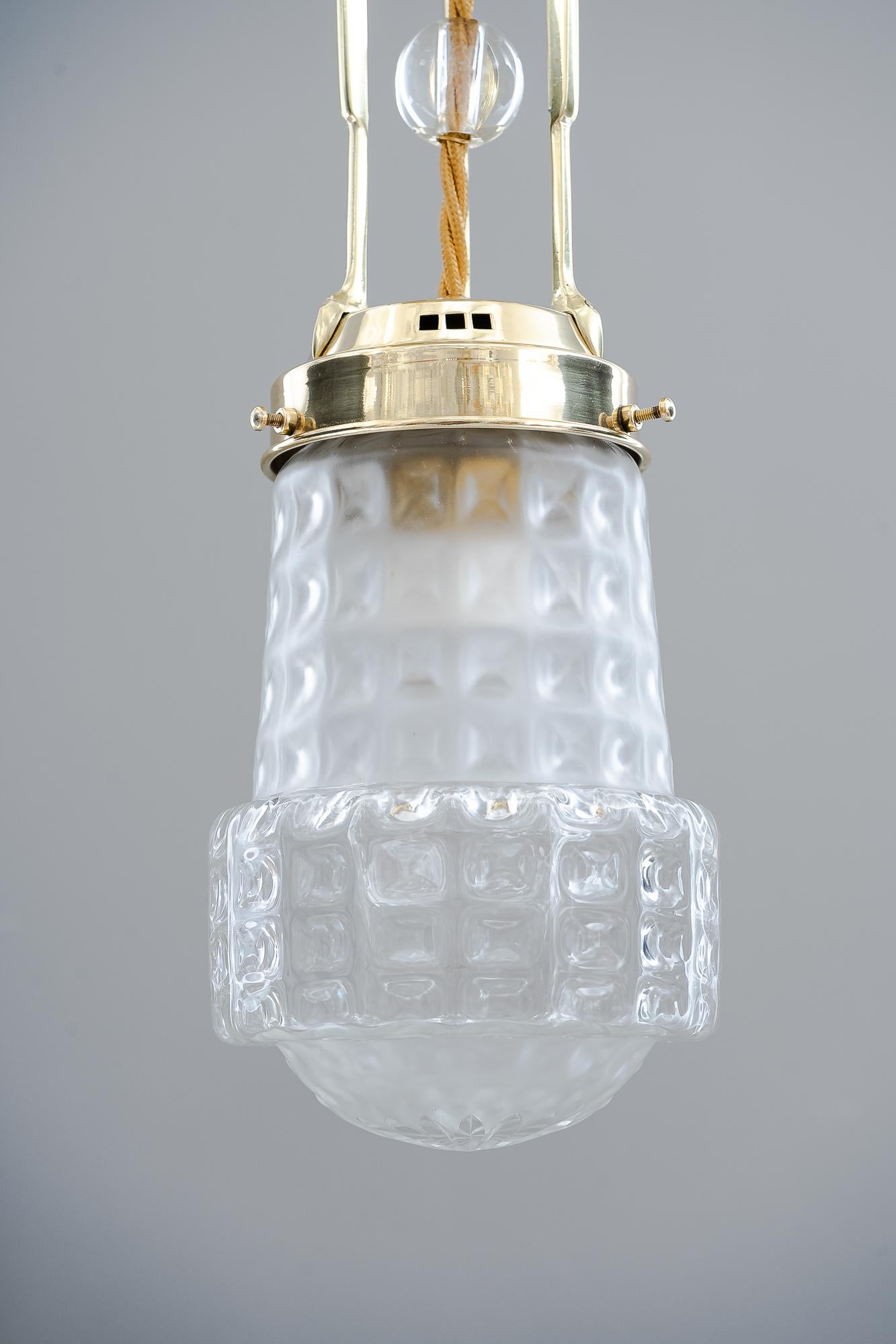 Austrian Art Deco Ceiling Lamp with Original Glass Shade, Vienna, circa 1920s