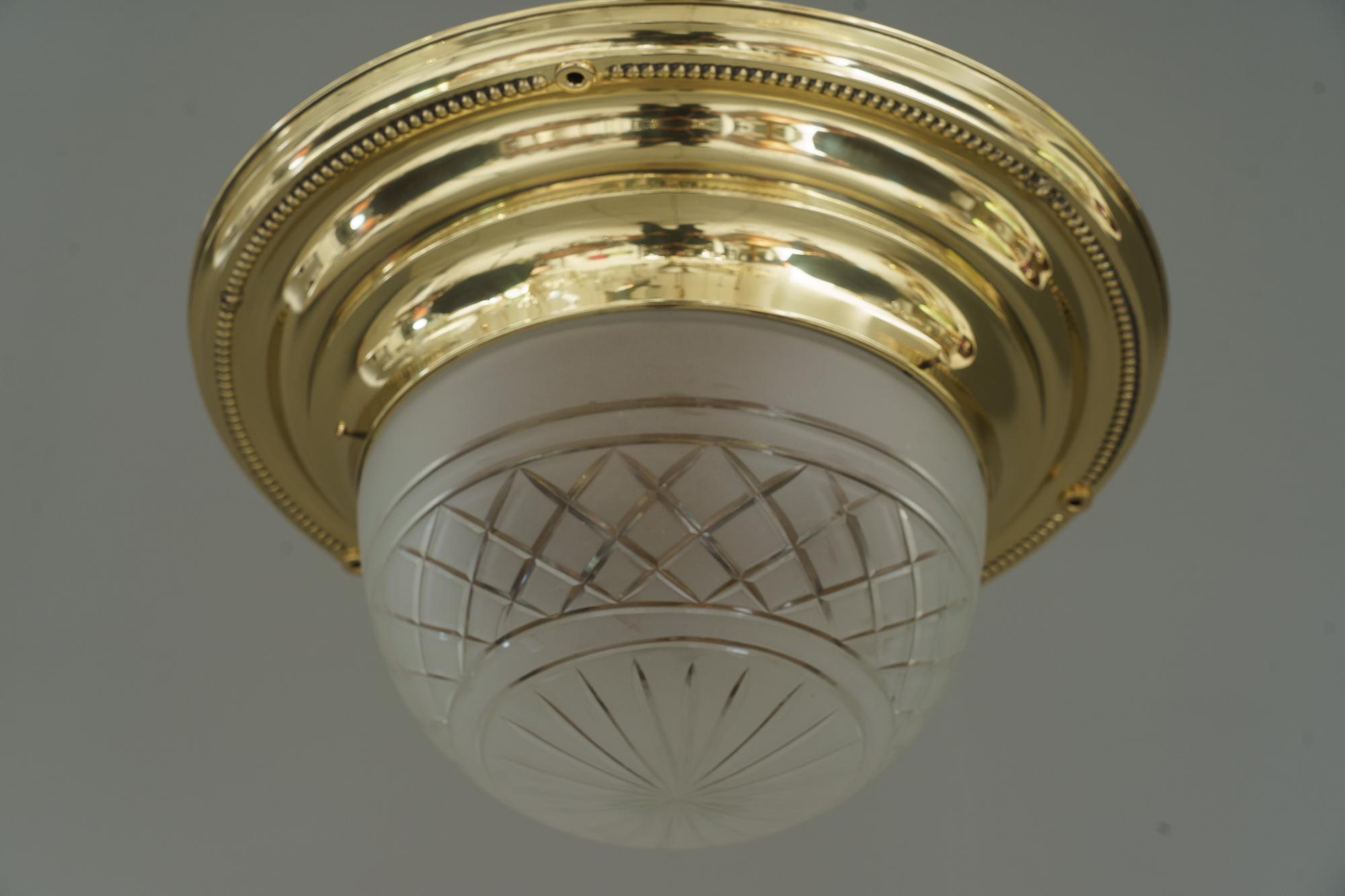 Austrian Art Deco Ceiling Lamp with Original Glass Shade Vienna Around 1920s For Sale