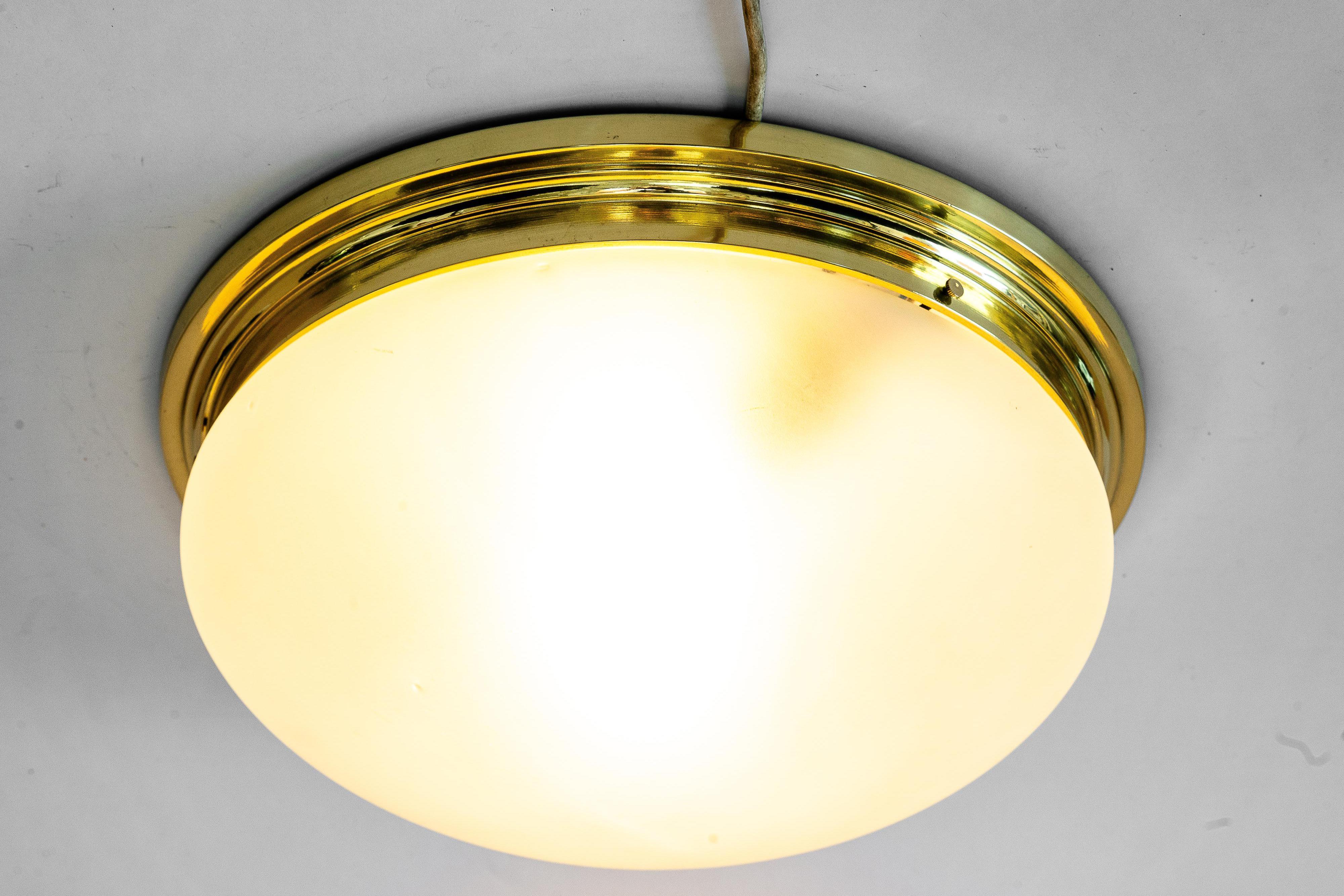 Lacquered Art Deco ceiling lamp with original glass shade vienna around 1920s For Sale