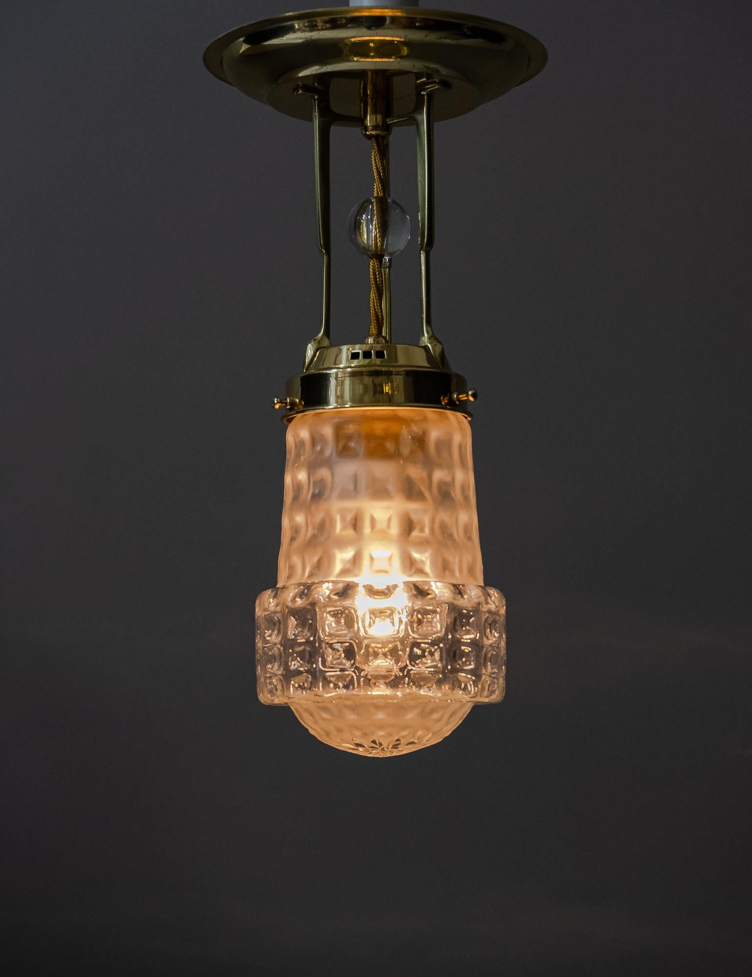 Art Deco Ceiling Lamp with Original Glass Shade, Vienna, circa 1920s In Good Condition In Wien, AT