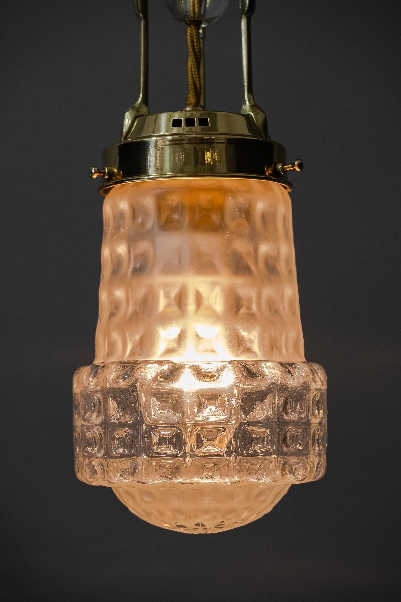 Early 20th Century Art Deco Ceiling Lamp with Original Glass Shade, Vienna, circa 1920s