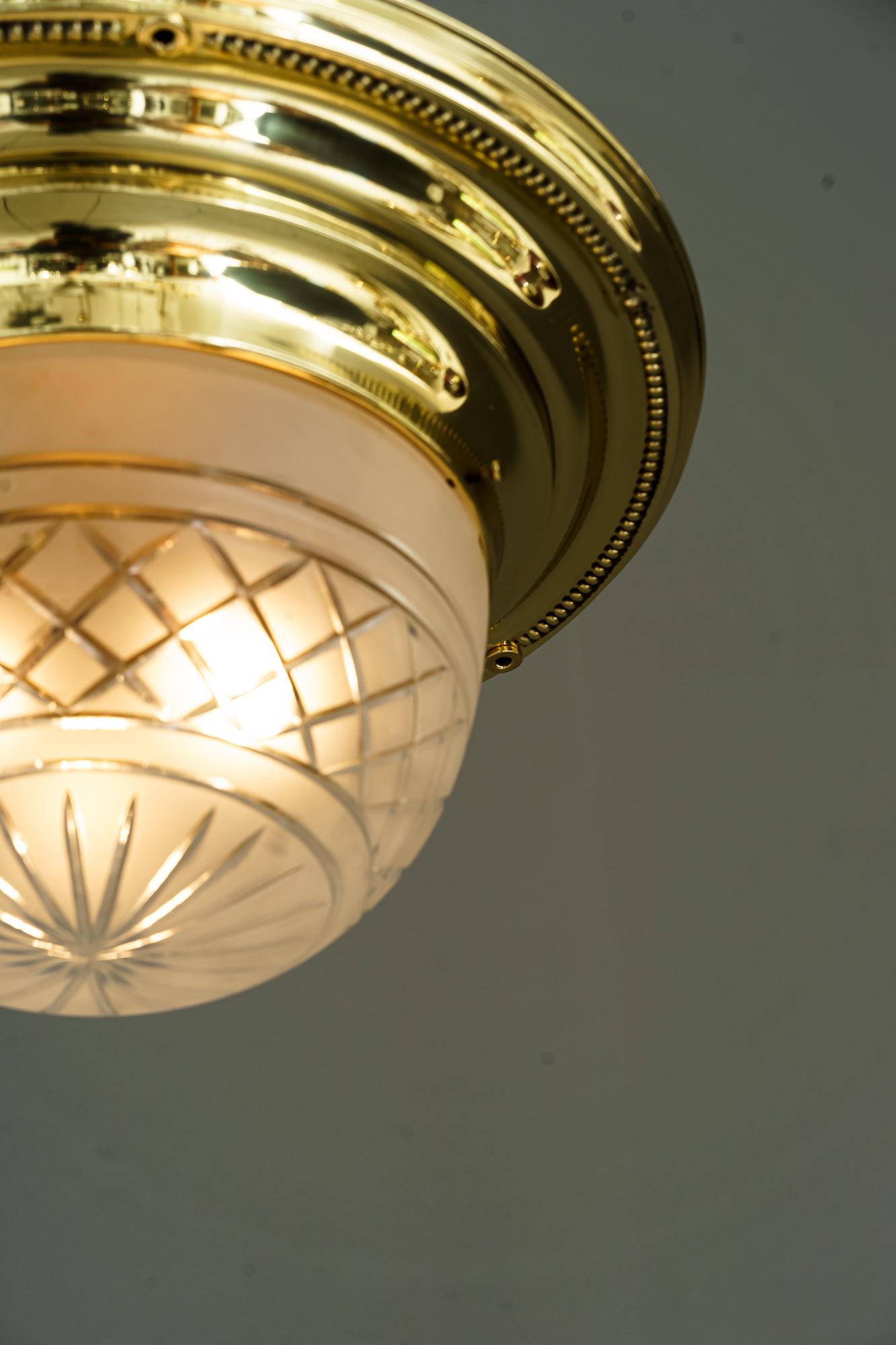 Art Deco Ceiling Lamp with Original Glass Shade Vienna Around 1920s For Sale 1