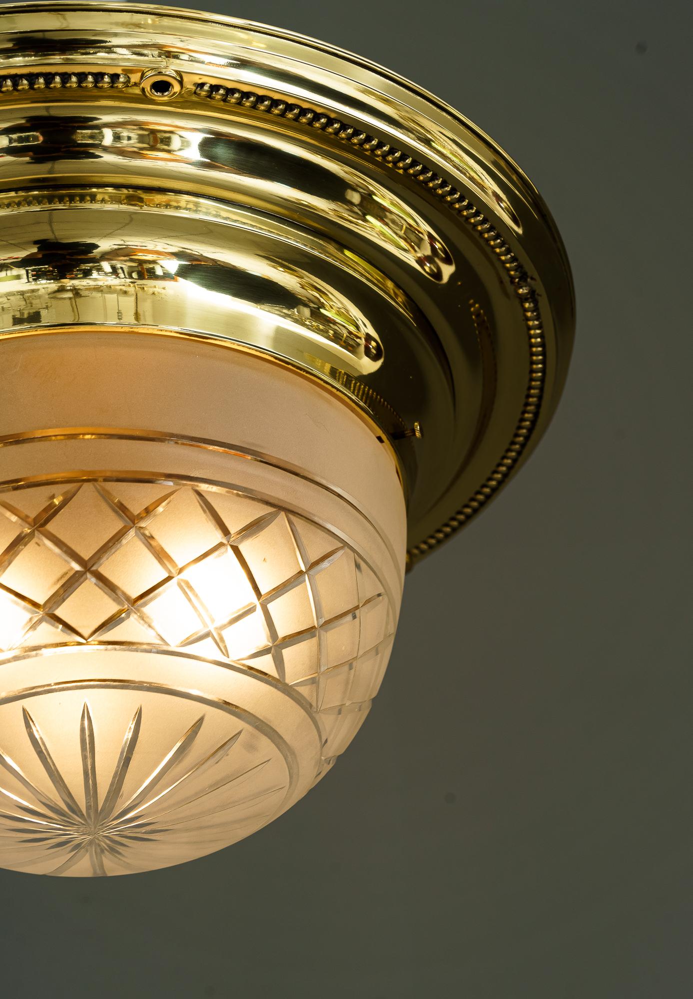Art Deco Ceiling Lamp with Original Glass Shade Vienna Around 1920s For Sale 2