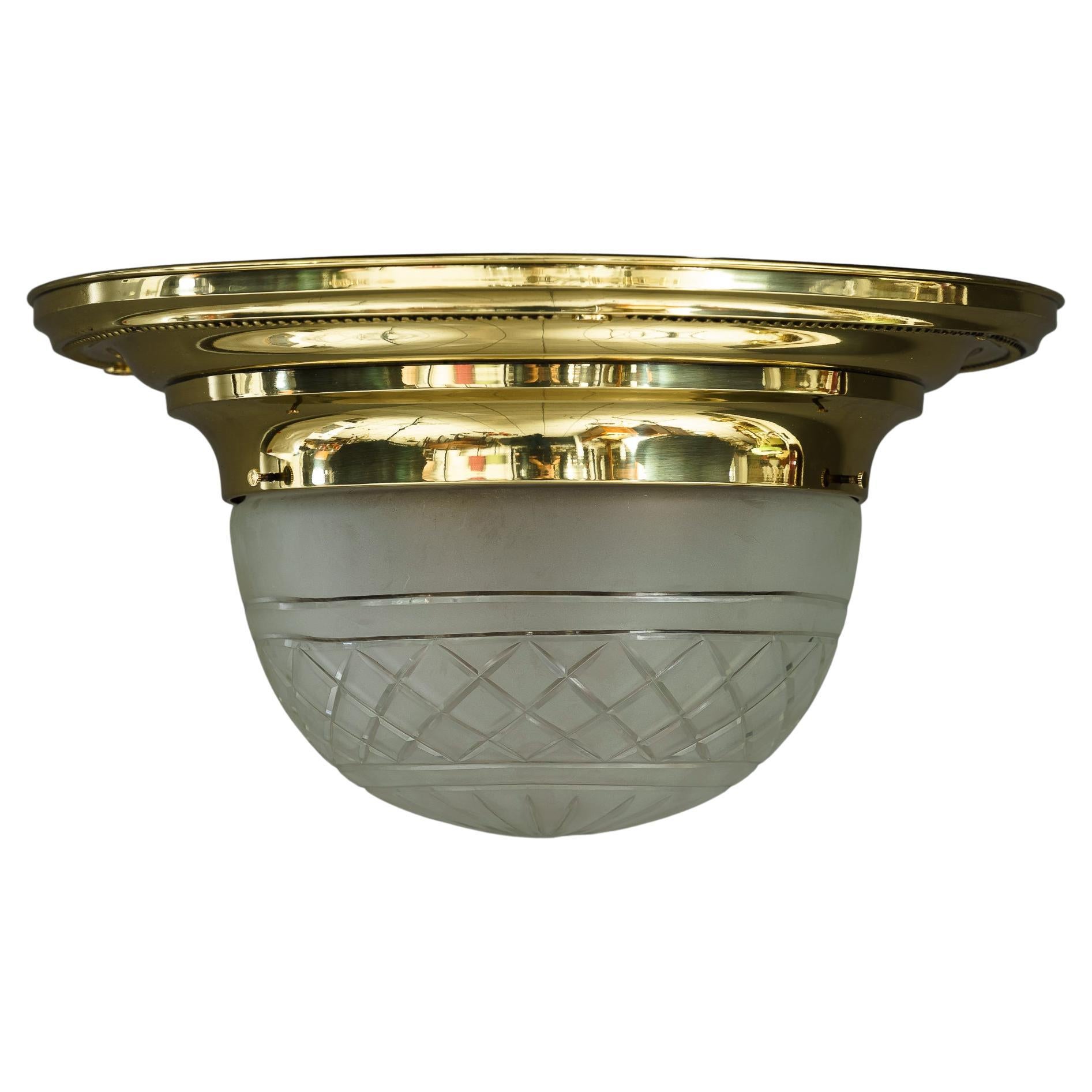 Art Deco Ceiling Lamp with Original Glass Shade Vienna Around 1920s For Sale