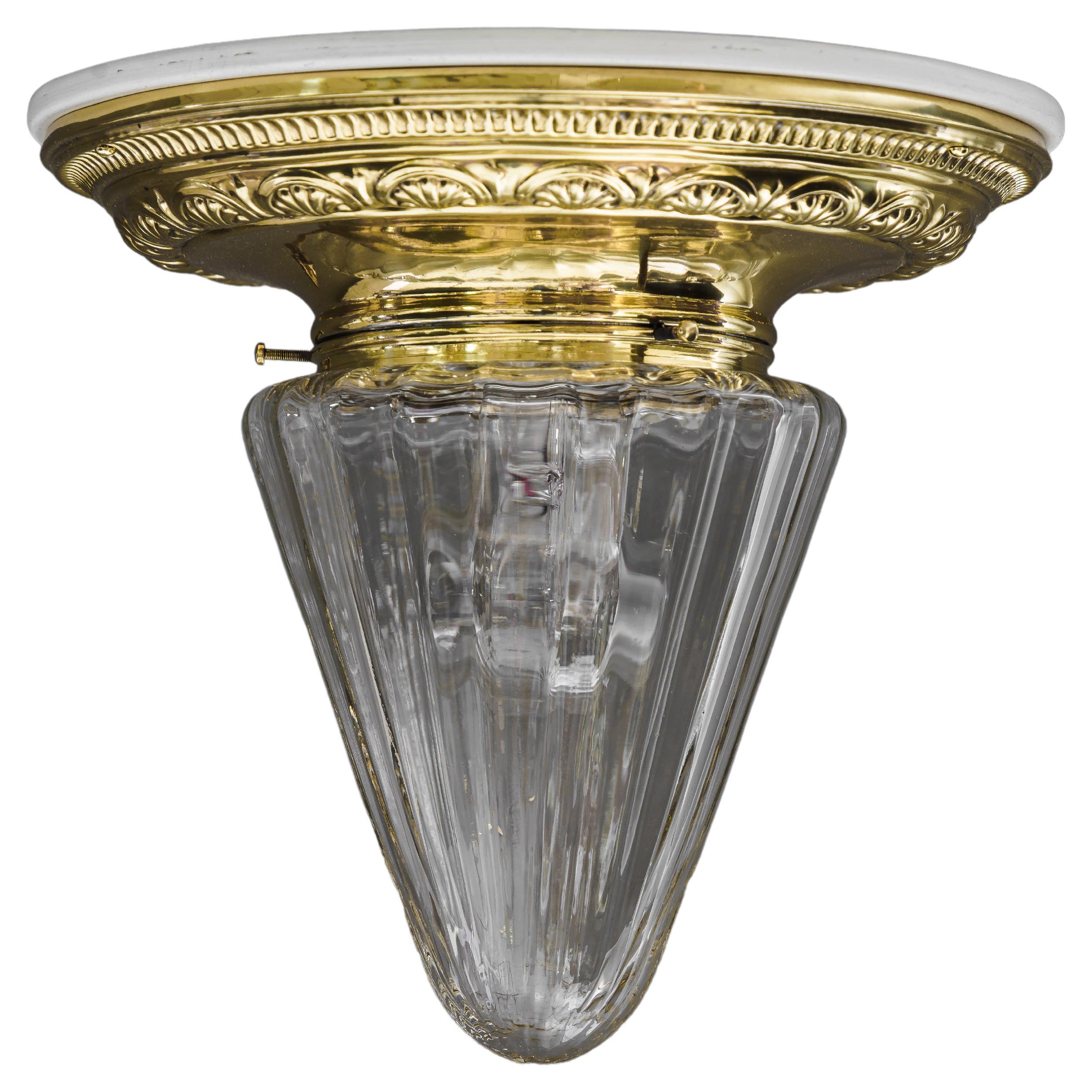 Art Deco Ceiling Lamp with Original Glass Shade Vienna Around 1920s