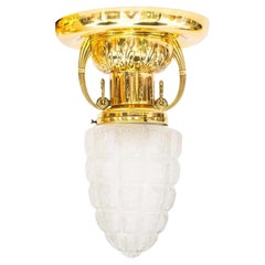 Antique Art Deco ceiling lamp with original glass shade vienna around 1920s