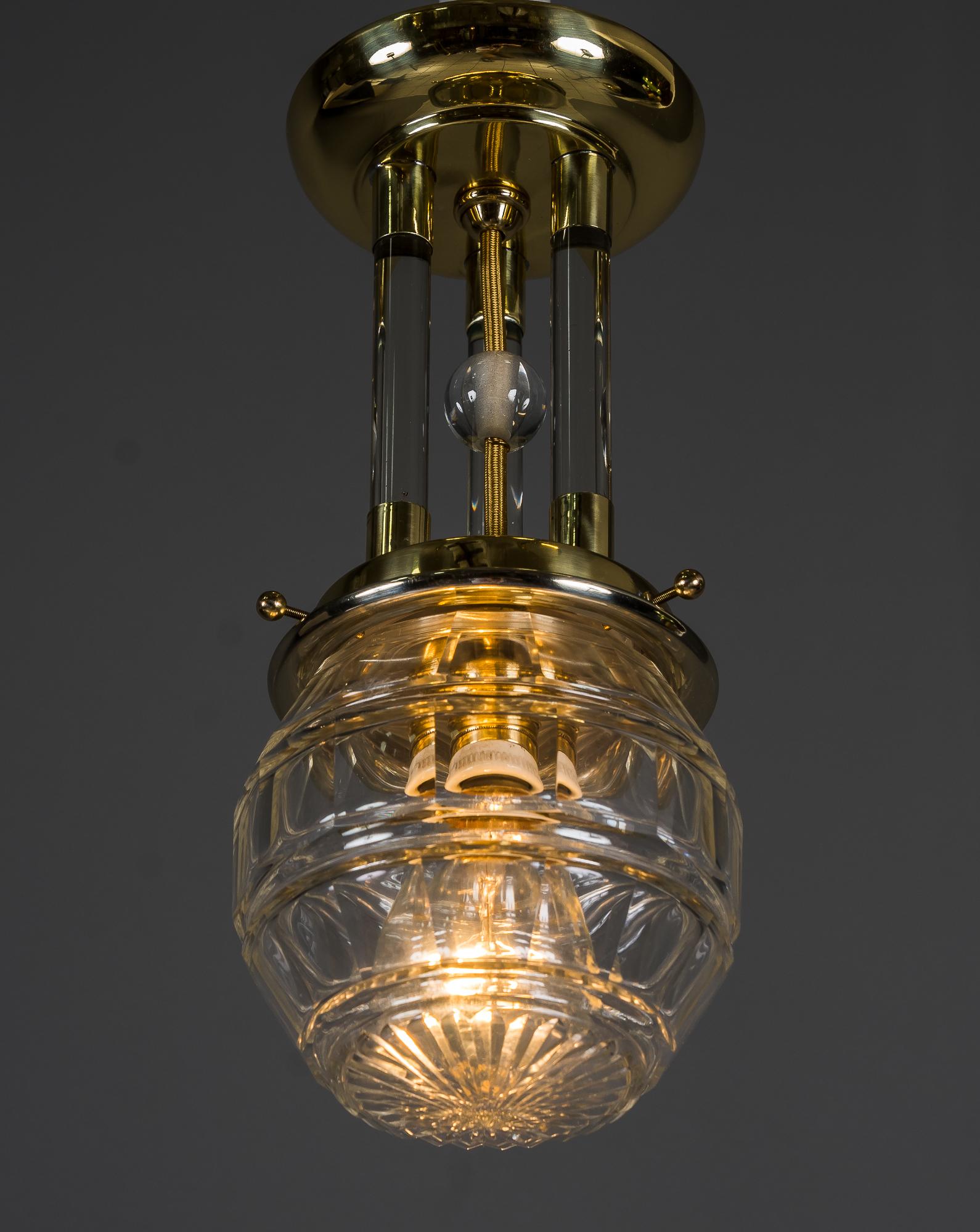 Early 20th Century Art Deco Ceiling Lamp with Original Old Cut Glass Shade, Vienna, Around 1920s