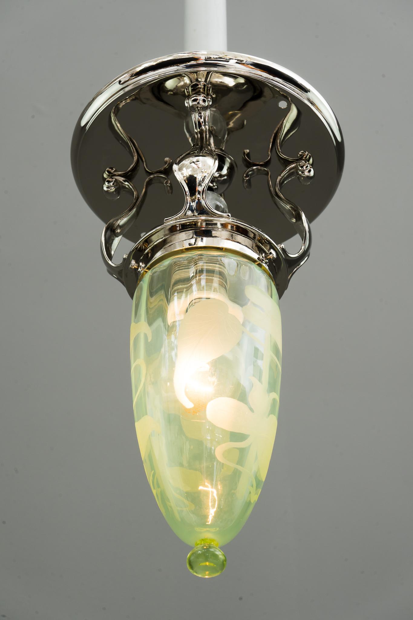 Art Deco Ceiling Lamp with Original Old Opaline Glass Shade, circa 1920s 4