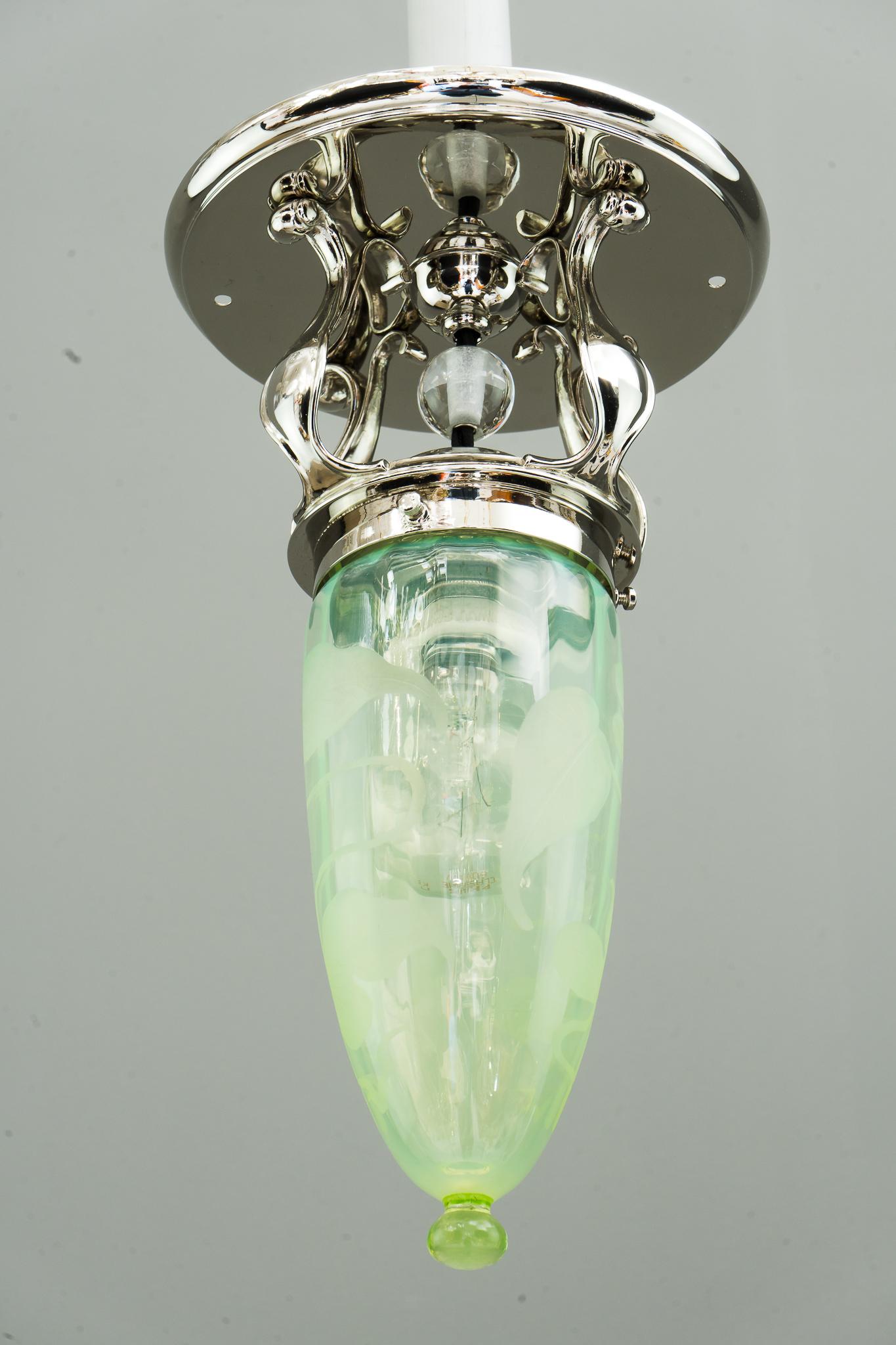 Austrian Art Deco Ceiling Lamp with Original Old Opaline Glass Shade, circa 1920s