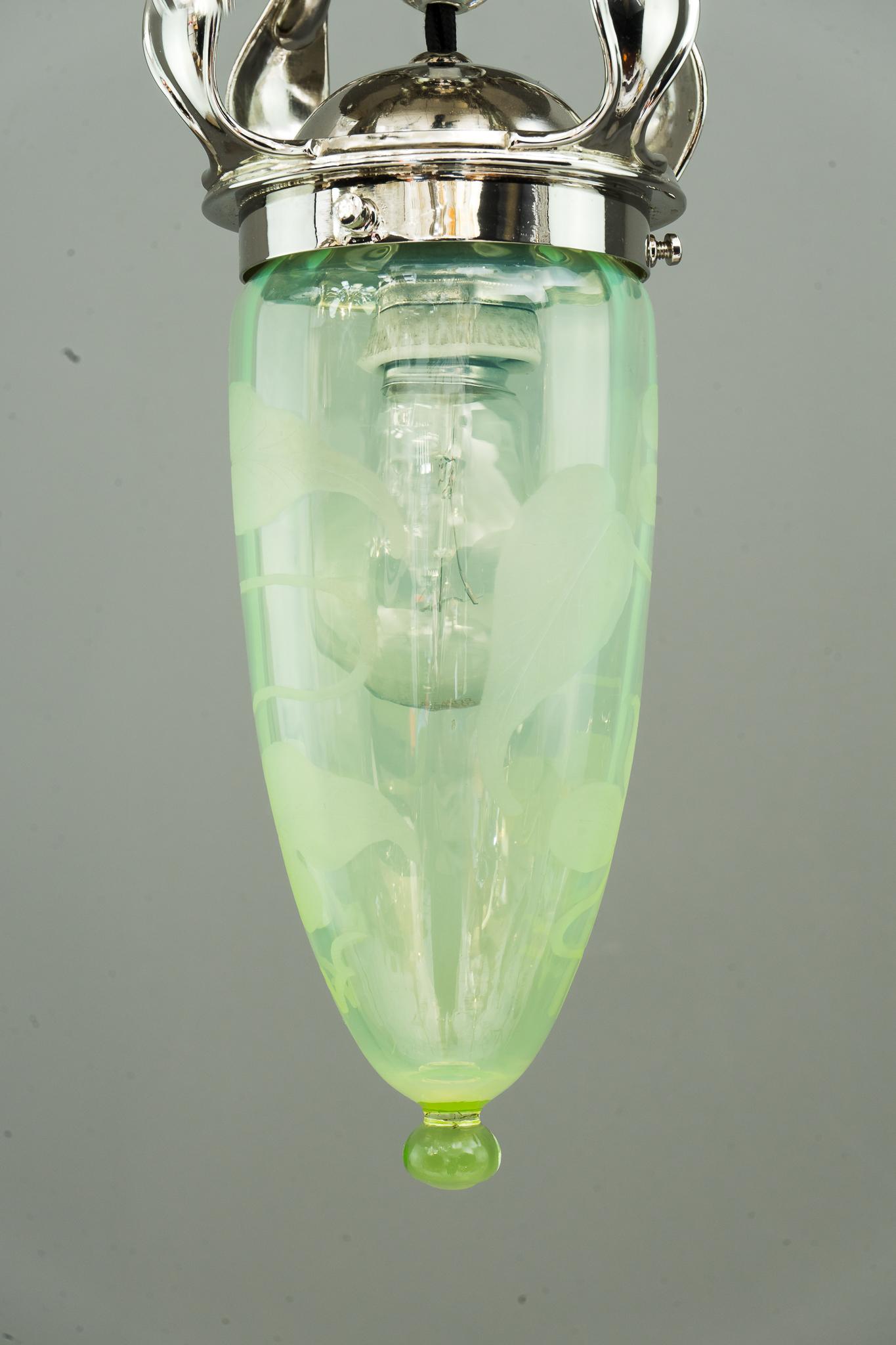 Art Deco Ceiling Lamp with Original Old Opaline Glass Shade, circa 1920s In Good Condition In Wien, AT