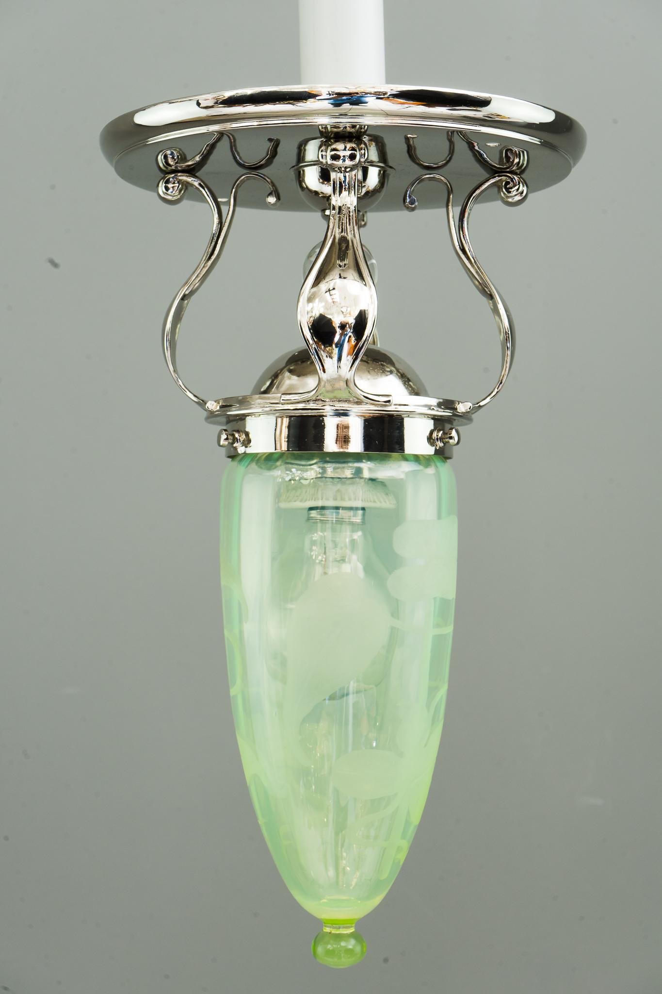 Early 20th Century Art Deco Ceiling Lamp with Original Old Opaline Glass Shade, circa 1920s