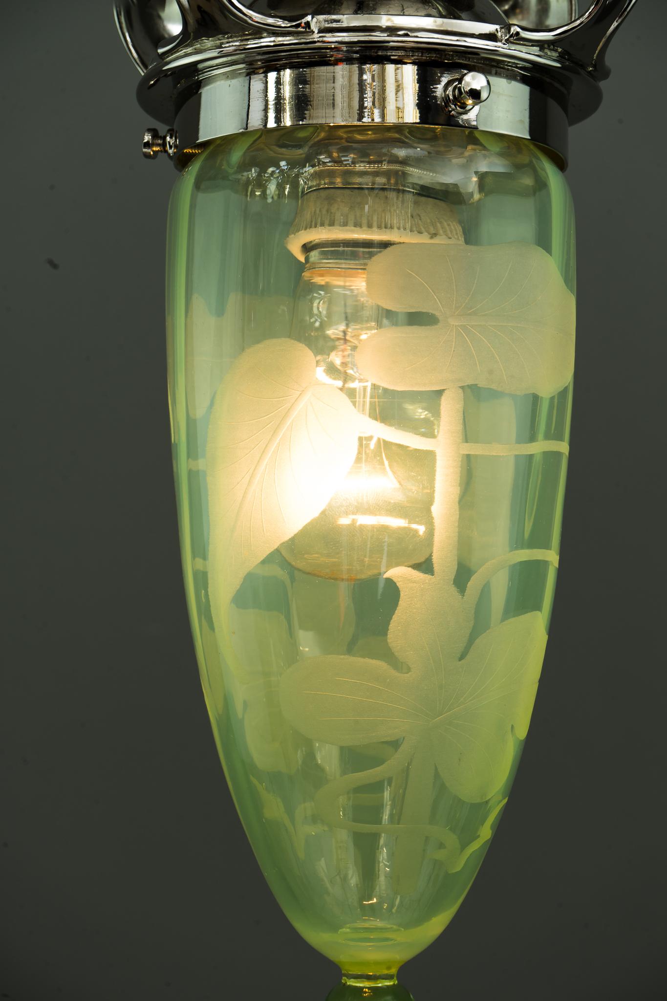 Art Deco Ceiling Lamp with Original Old Opaline Glass Shade, circa 1920s 1