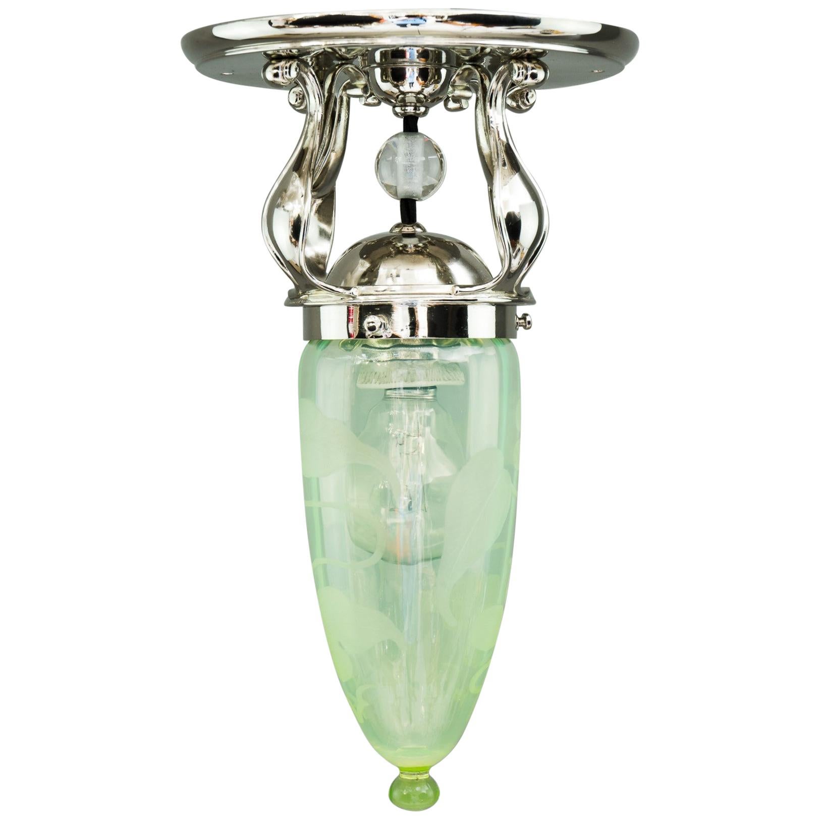 Art Deco Ceiling Lamp with Original Old Opaline Glass Shade, circa 1920s