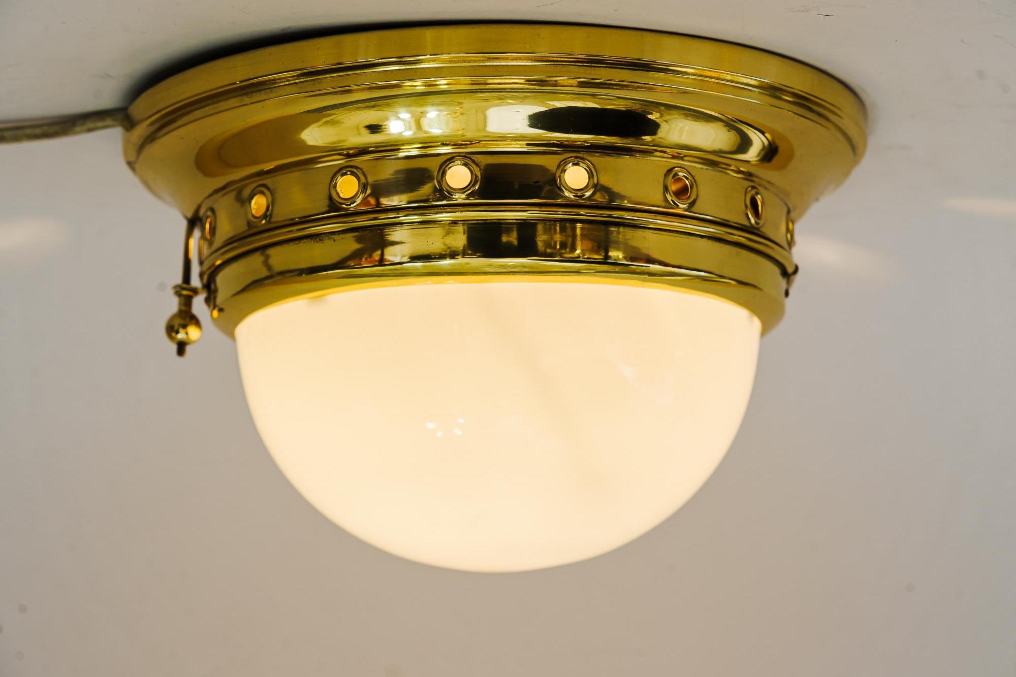 Art Deco Ceiling Lamp with Original Opal Glass Shade Vienna, circa 1920s 2