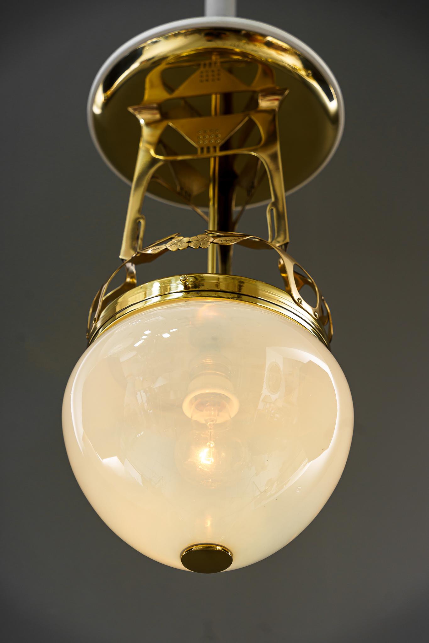 Art Deco Ceiling Lamp with Original Opaline Glass Shade, Vienna, Around 1920s 1