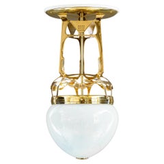 Art Deco Ceiling Lamp with Original Opaline Glass Shade, Vienna, Around 1920s