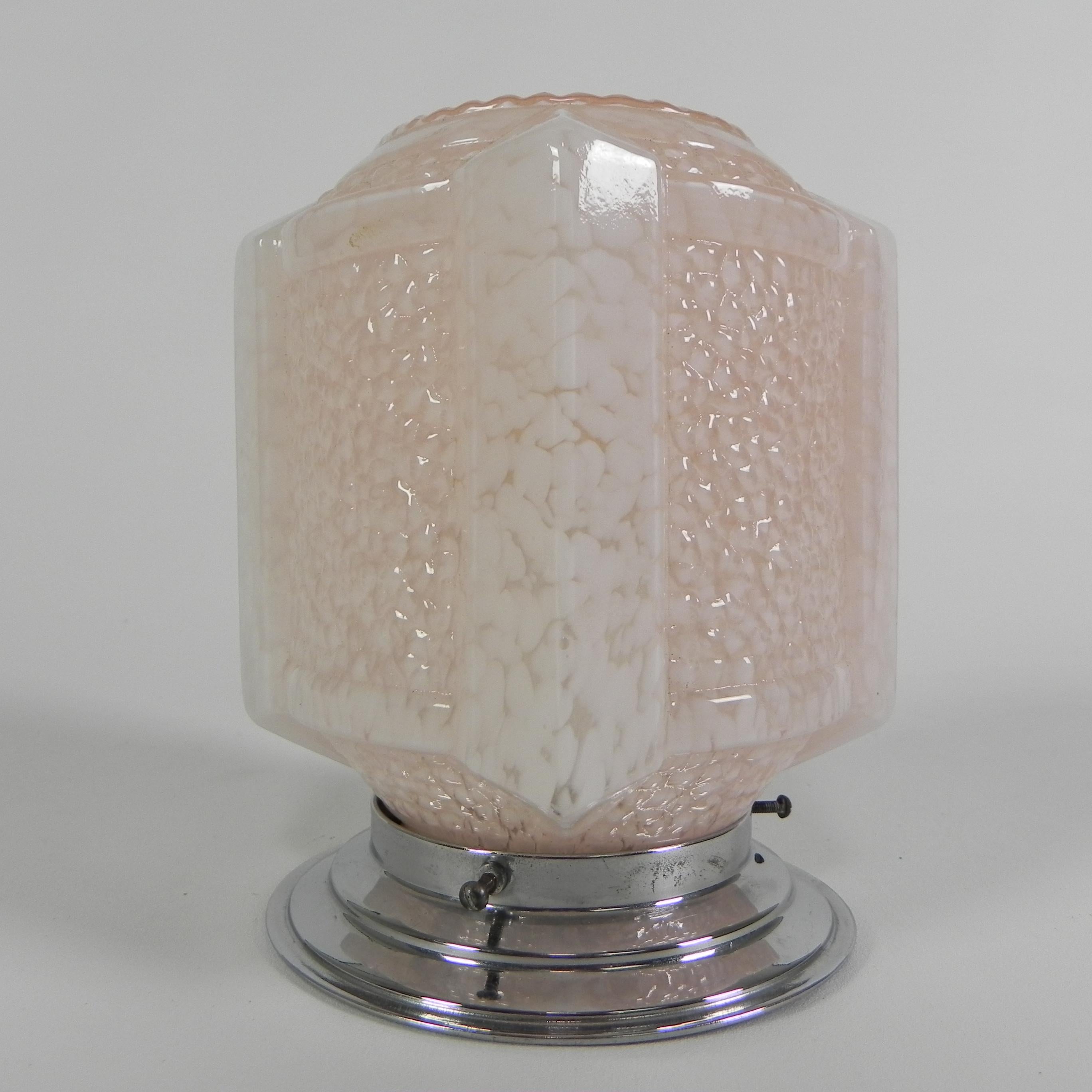 Art Deco ceiling lamp with pink cloudy shade For Sale 1