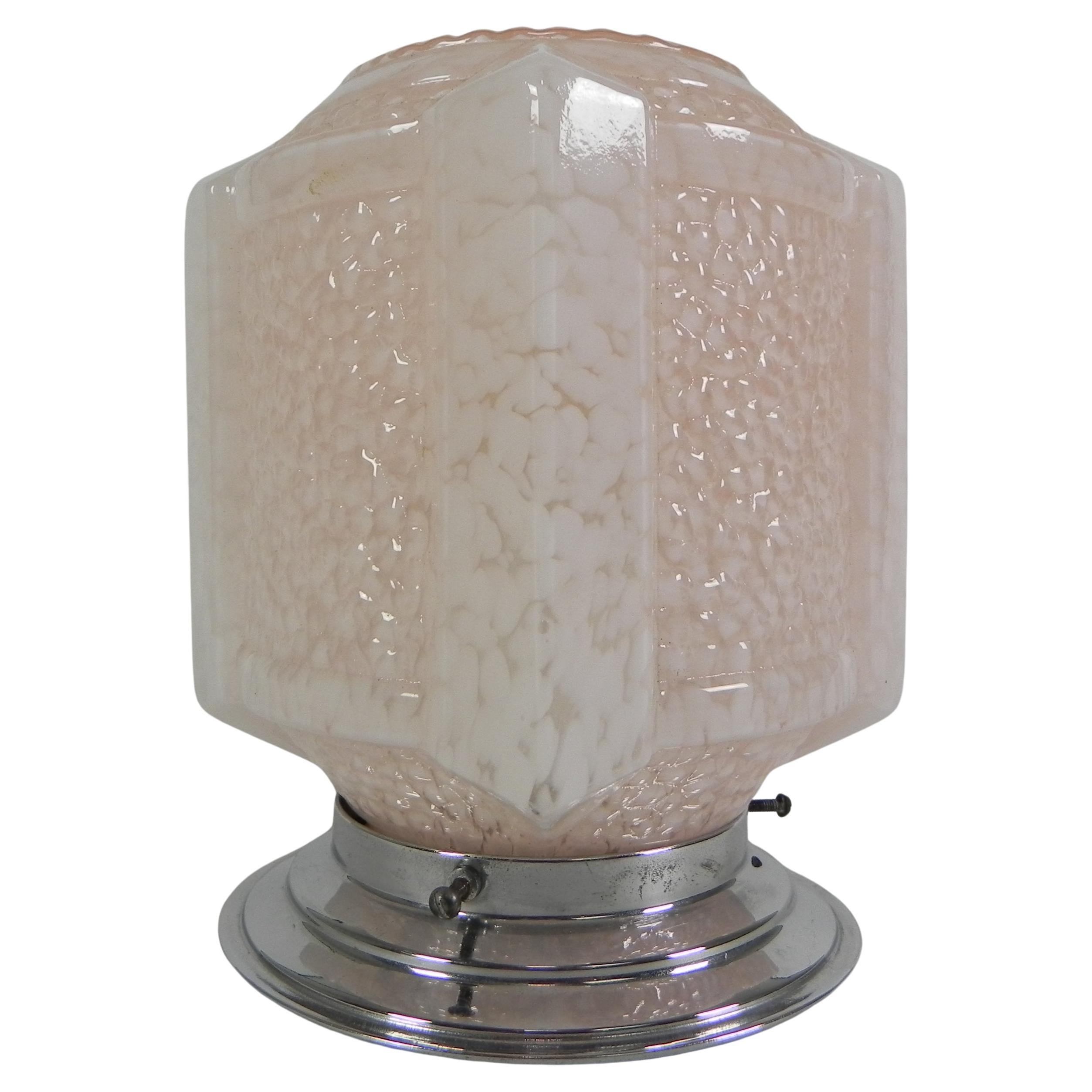 Art Deco ceiling lamp with pink cloudy shade For Sale
