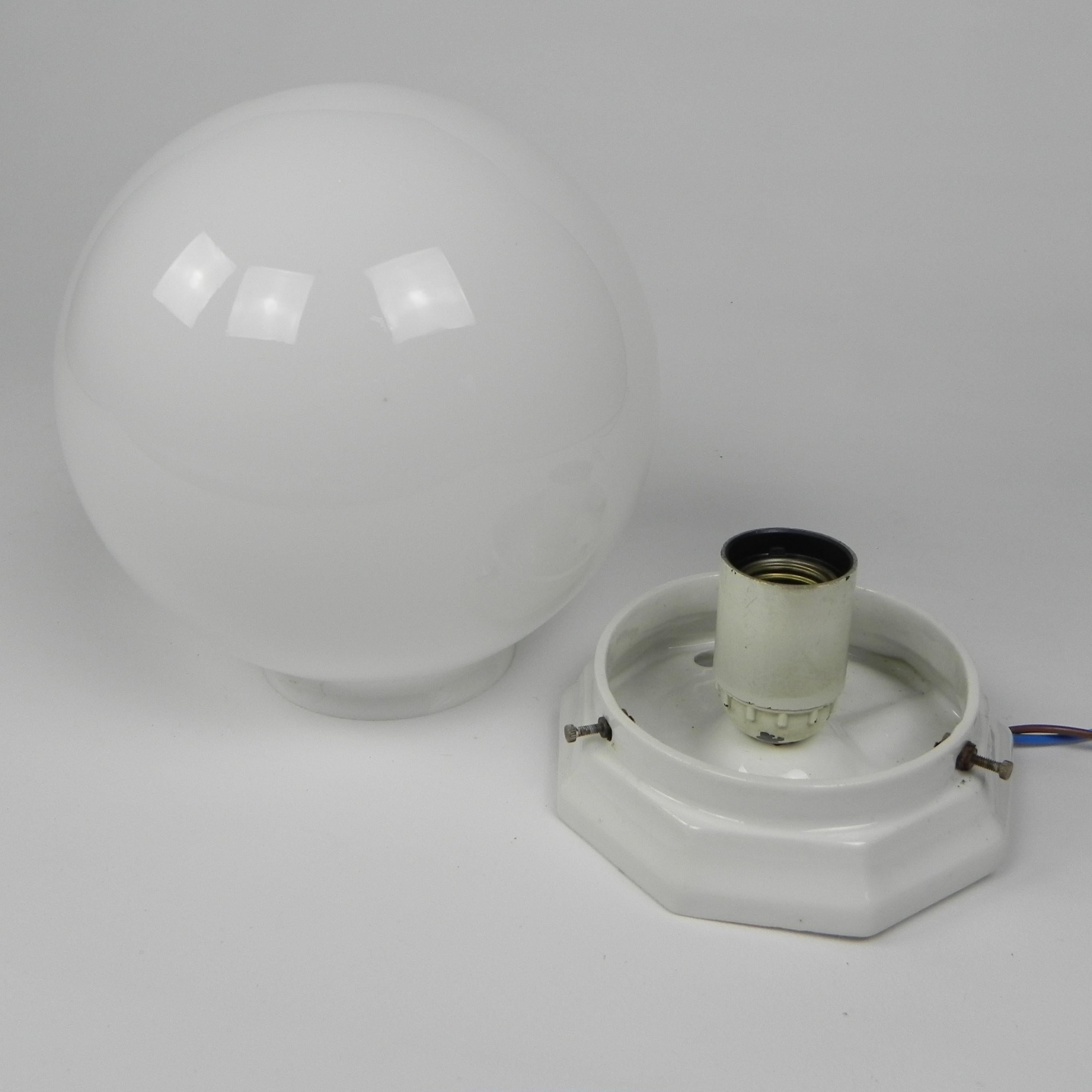 Art Deco ceiling lamp with round glass ball and porcelain fixture For Sale 2