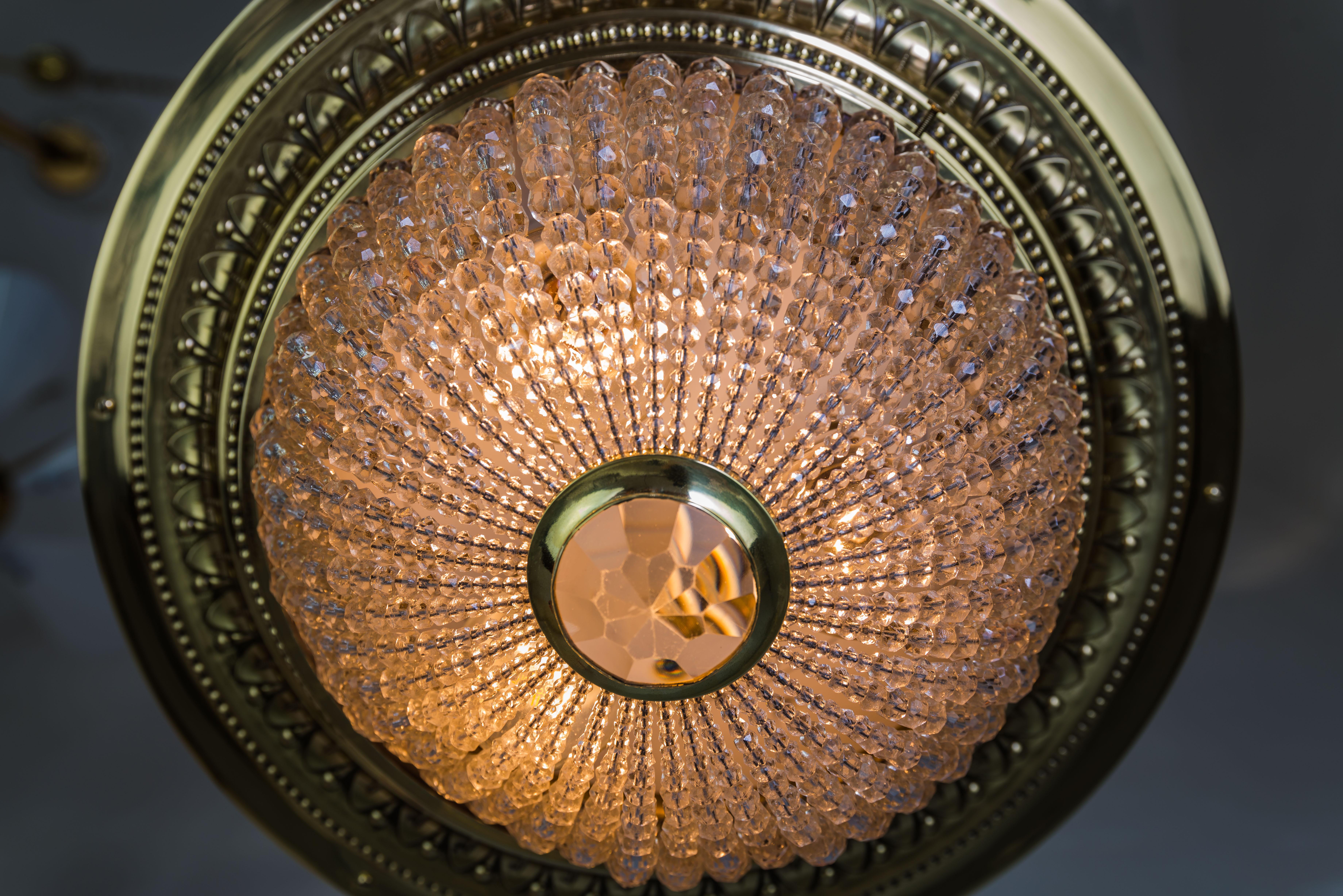 Art Deco Ceiling Lamp with Small Cut Glass Balls, circa 1920s For Sale 1
