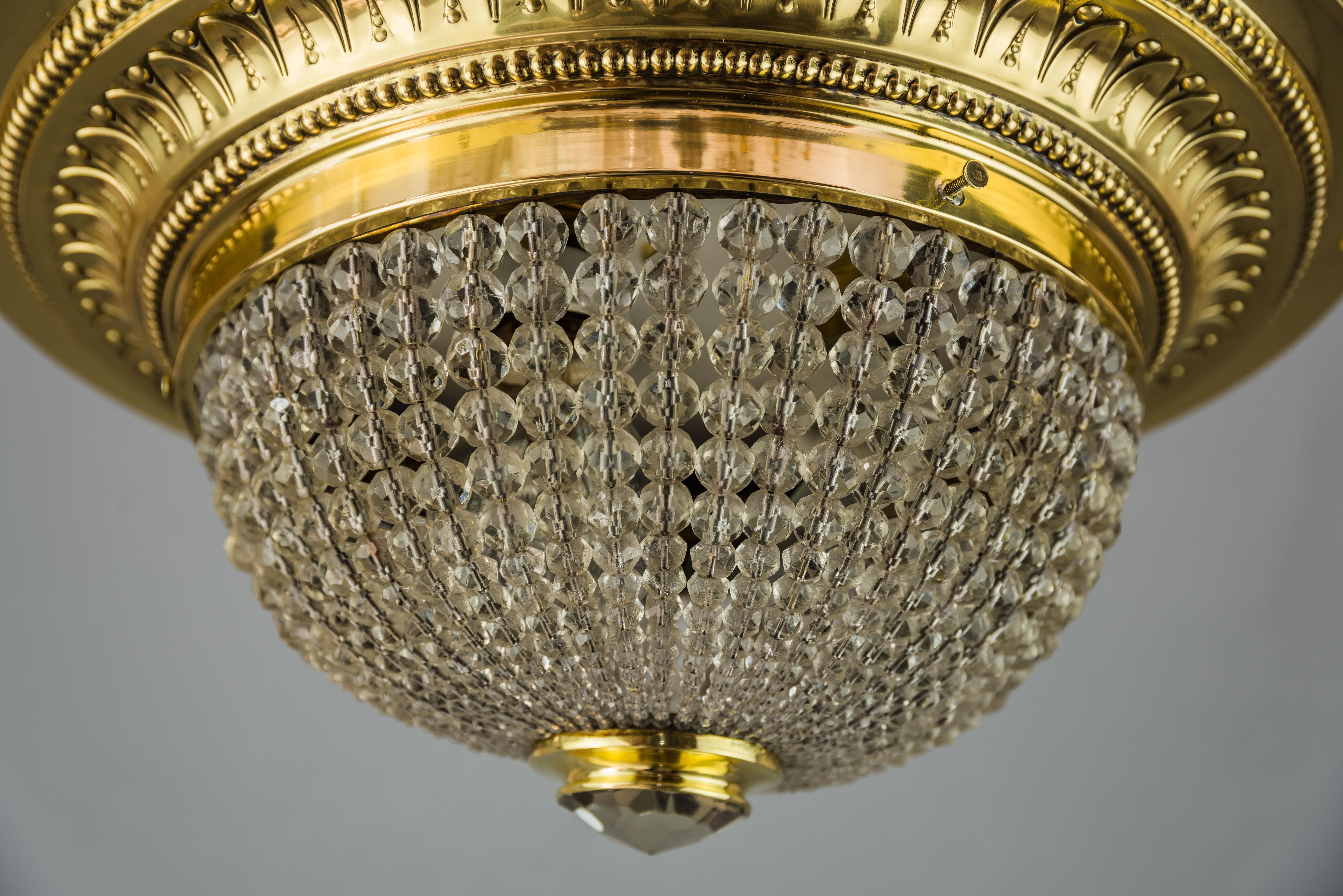 Austrian Art Deco Ceiling Lamp with Small Cut Glass Balls, circa 1920s For Sale