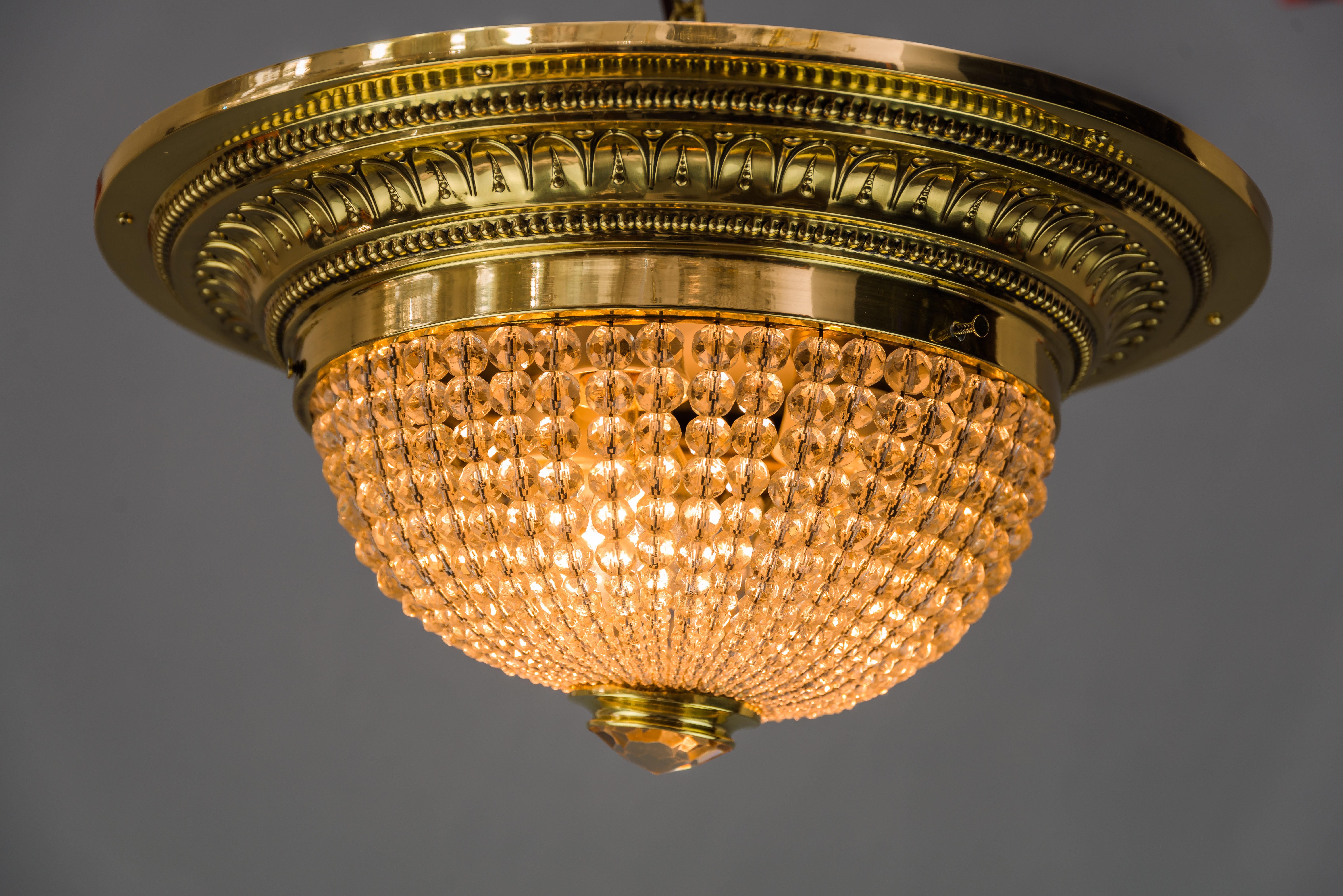 Early 20th Century Art Deco Ceiling Lamp with Small Cut Glass Balls, circa 1920s For Sale