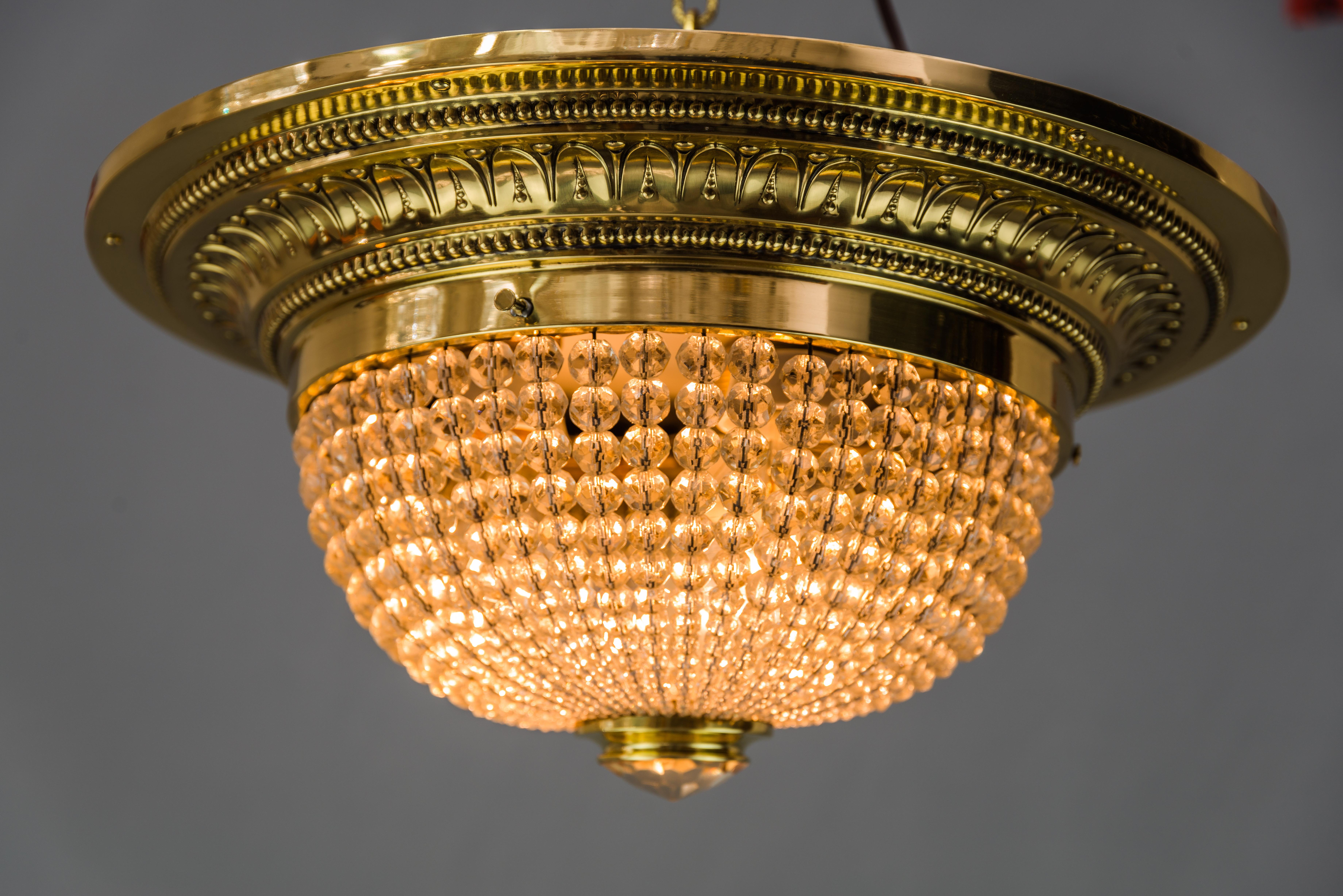Brass Art Deco Ceiling Lamp with Small Cut Glass Balls, circa 1920s For Sale