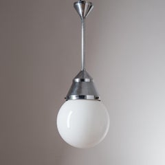 Art Deco Ceiling Light, 1920s, Chrome and Opaline Glass