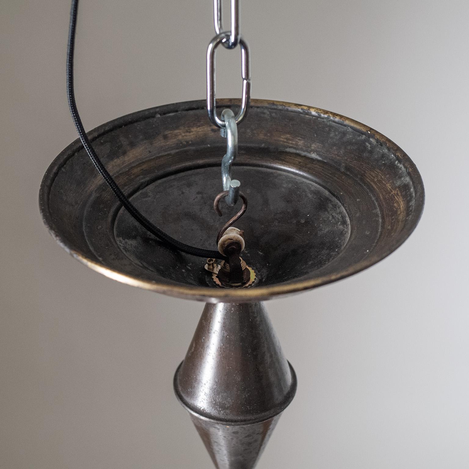 Art Deco Ceiling Light, 1920s, Patinated Brass and Glass 1