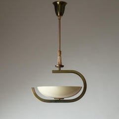 Art Deco Ceiling Light, 1930s, Brass and Glass