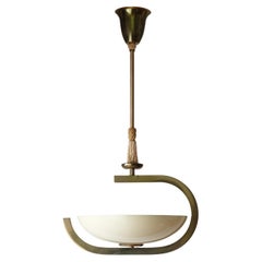 Art Deco Ceiling Light, 1930s, Brass and Glass