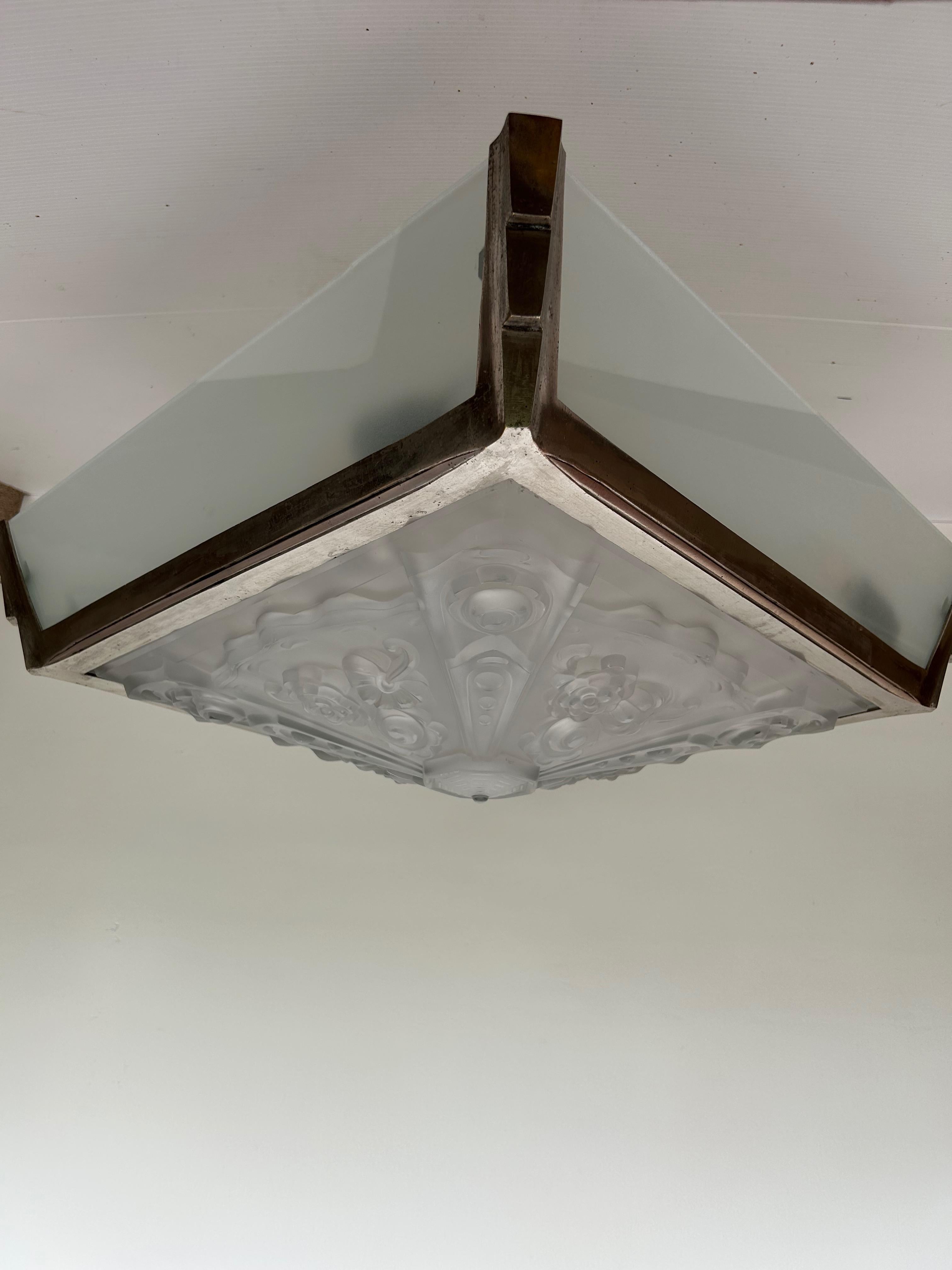 Art Deco Ceiling Light Attributed to Val Saint Lambert For Sale 5