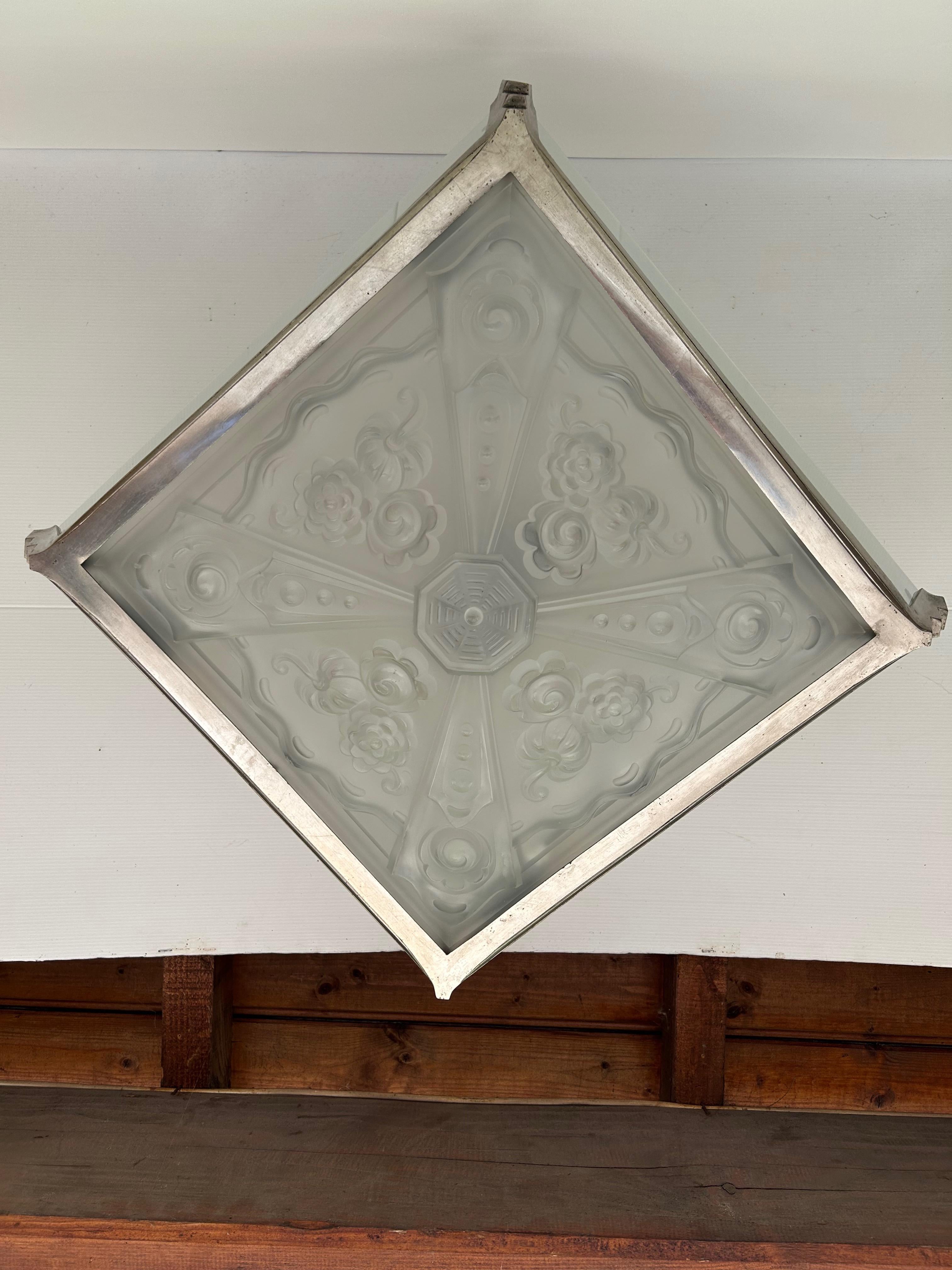 Art Deco Ceiling Light Attributed to Val Saint Lambert For Sale 6