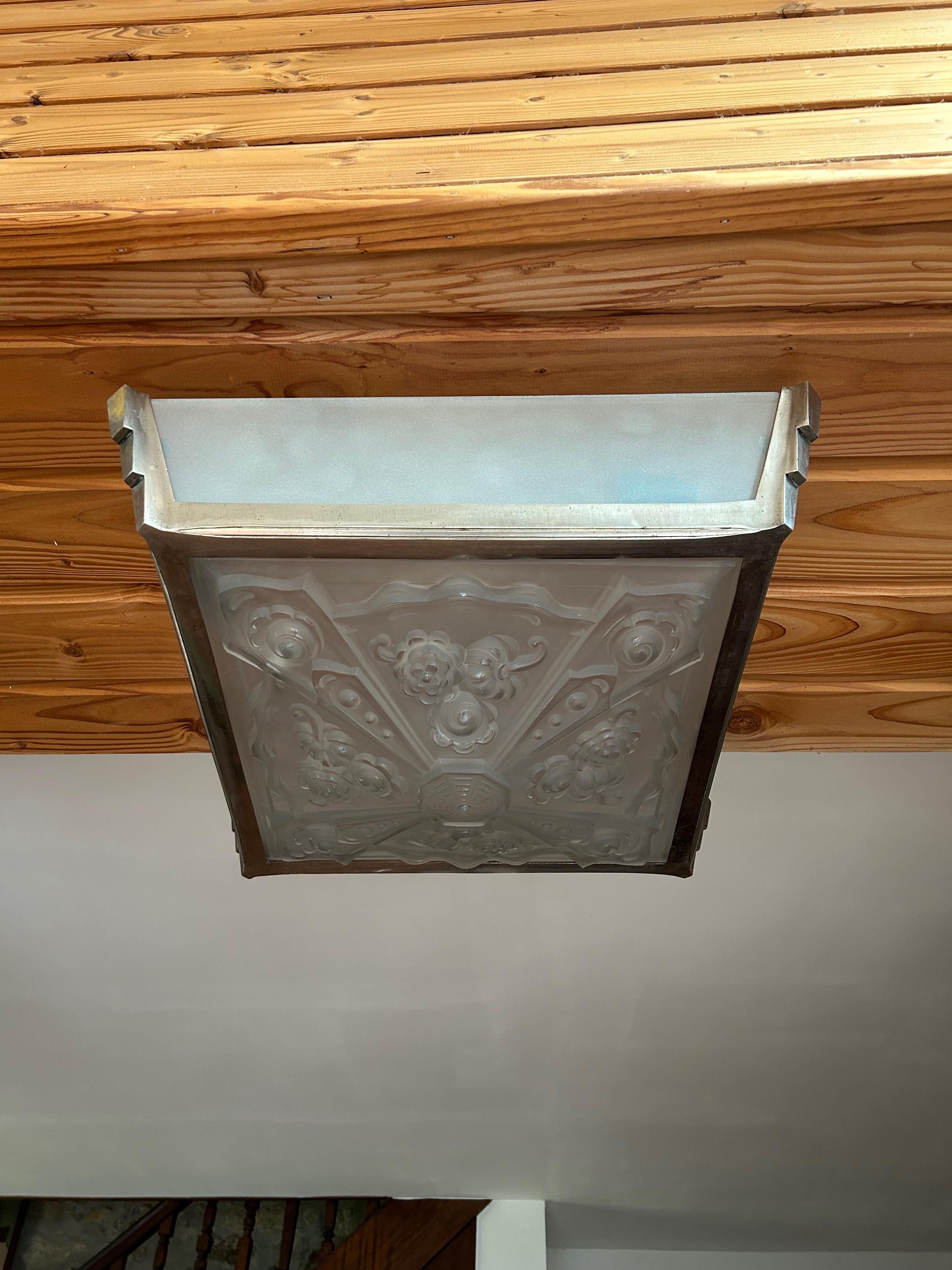 Art Deco Ceiling Light Attributed to Val Saint Lambert For Sale 7