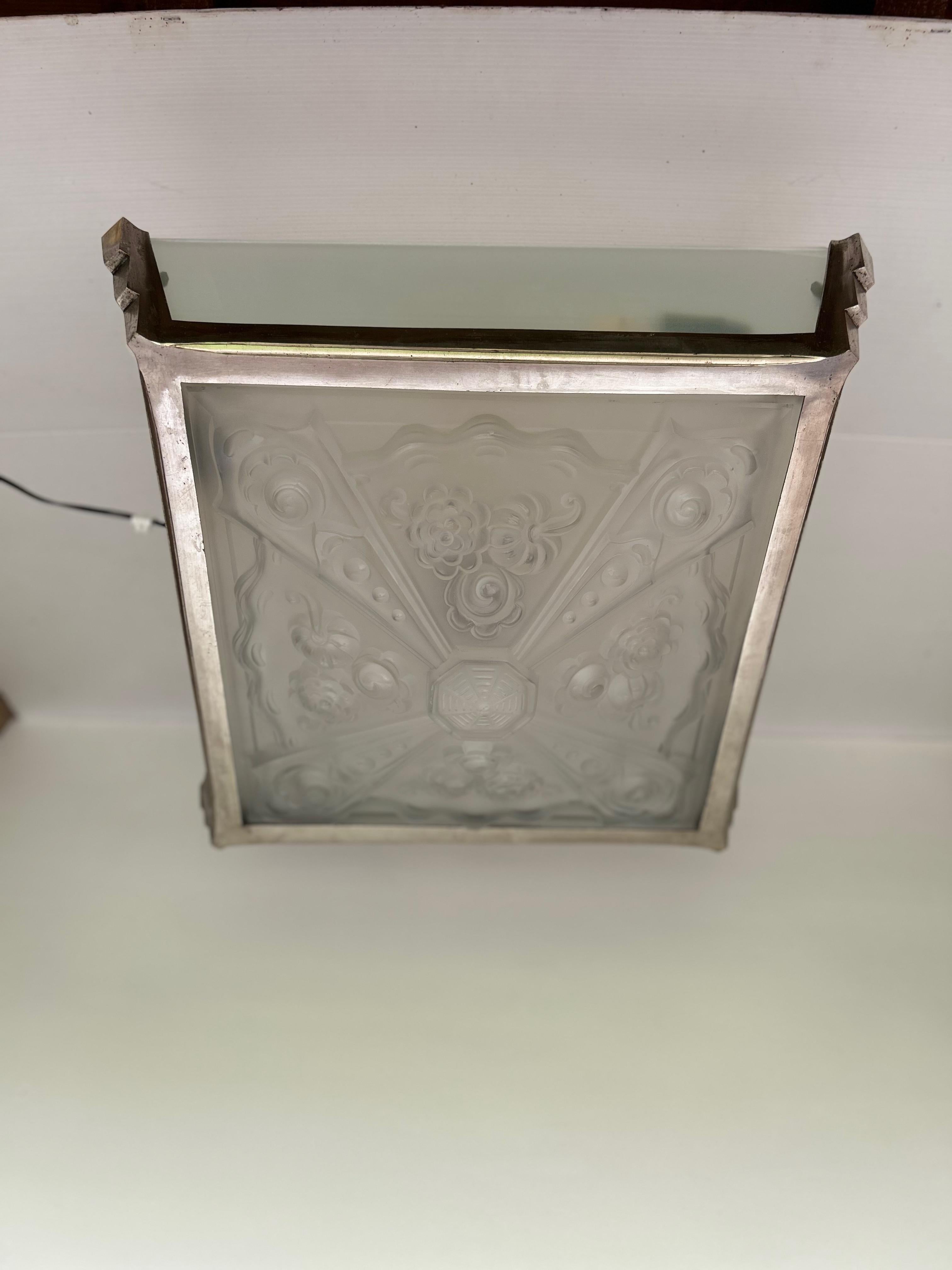 Belgian Art Deco Ceiling Light Attributed to Val Saint Lambert For Sale