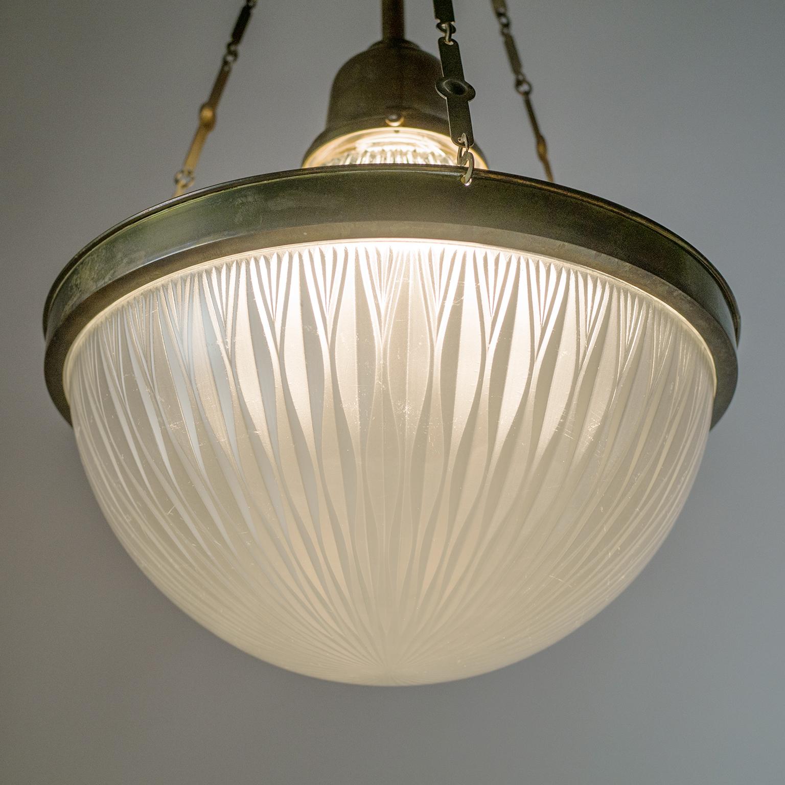 Art Deco Ceiling Light, Brass and Holophane Glass, circa 1920 In Good Condition In Vienna, AT