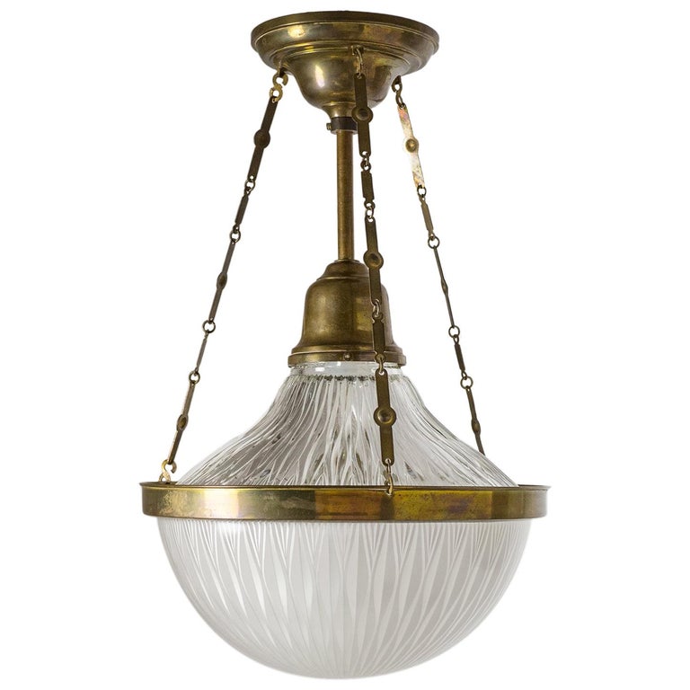 Art Deco Ceiling Light Brass And Holophane Glass Circa 1920 For Art Deco Ceiling Light Brass And Holophane Glass Circa 1920 For