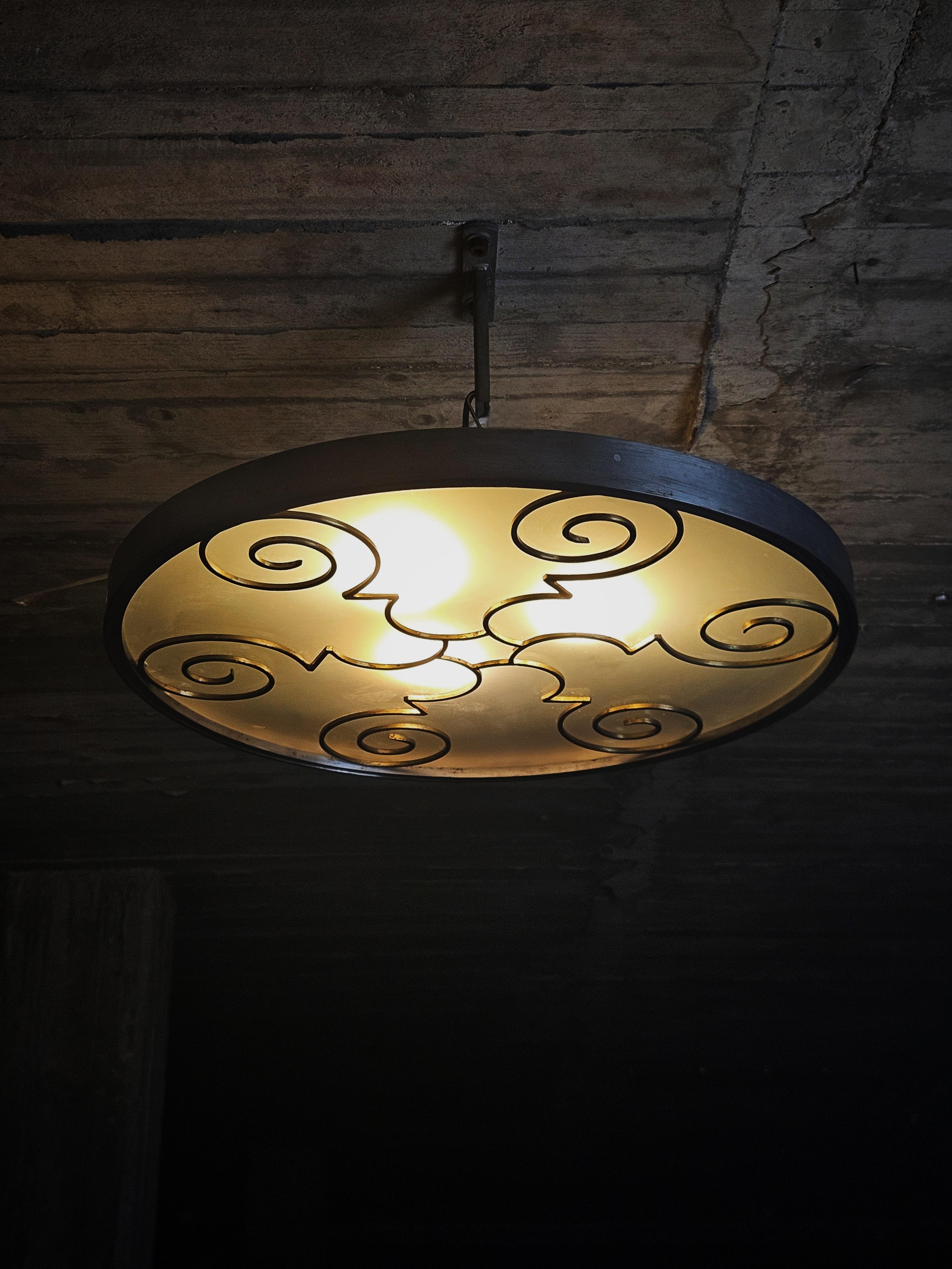 Ottone Plafoniera Art déco di Lars Holmström per Arvika Konsthantverk, Svezia, 1930 in vendita