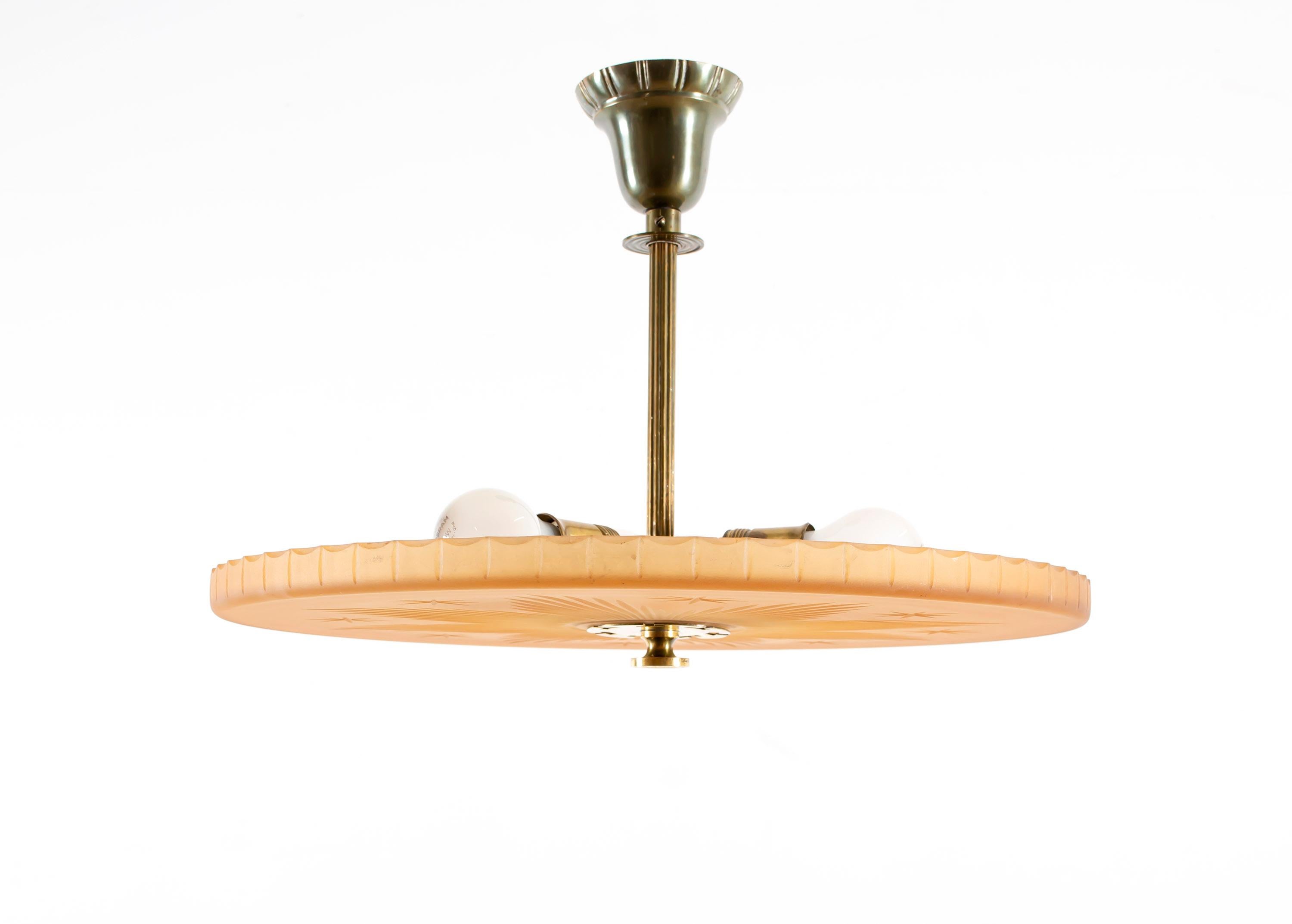 Art Deco Ceiling Light by Orrefors, 1930s In Good Condition In Oslo, NO