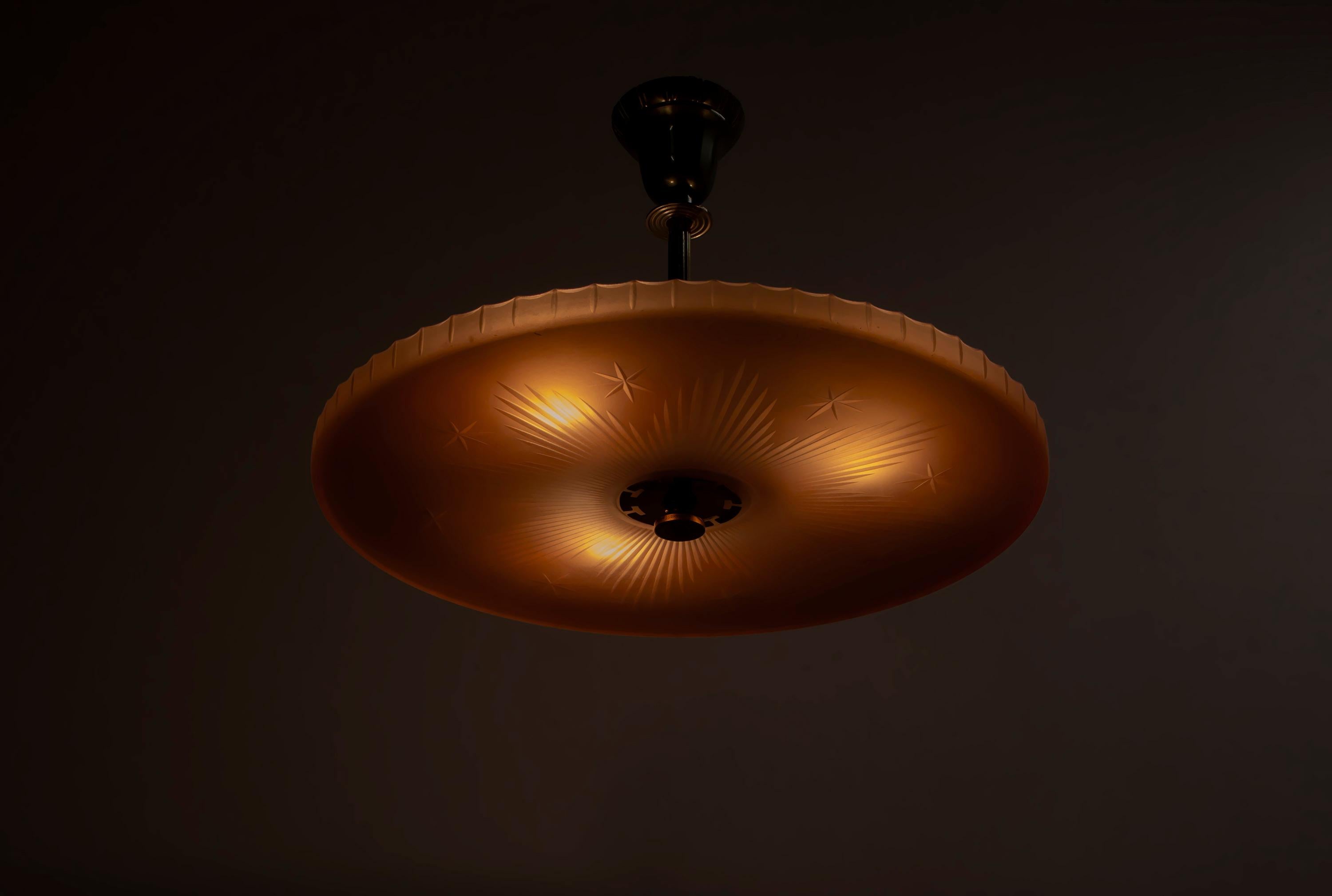 Metal Art Deco Ceiling Light by Orrefors, 1930s